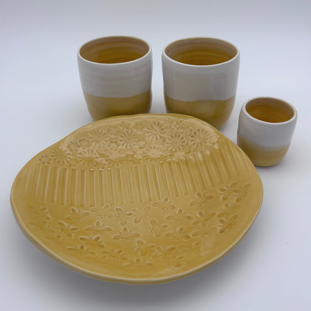 Artisan Ceramic Serving Bowl | Slab Built Plate | Round | Stamped Decoration