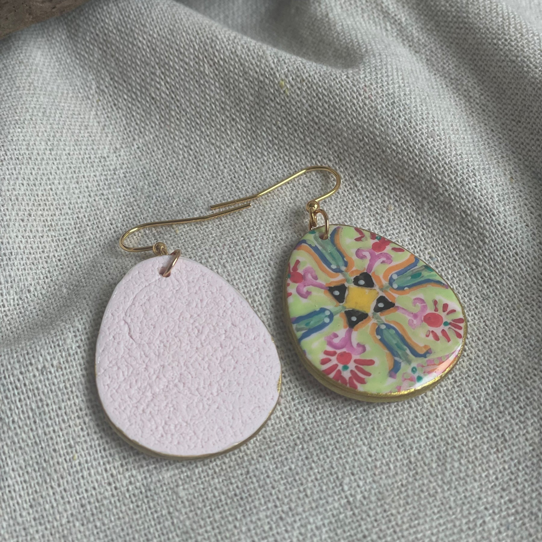Polymer Clay Dangle Earrings - Folk Art Bloom