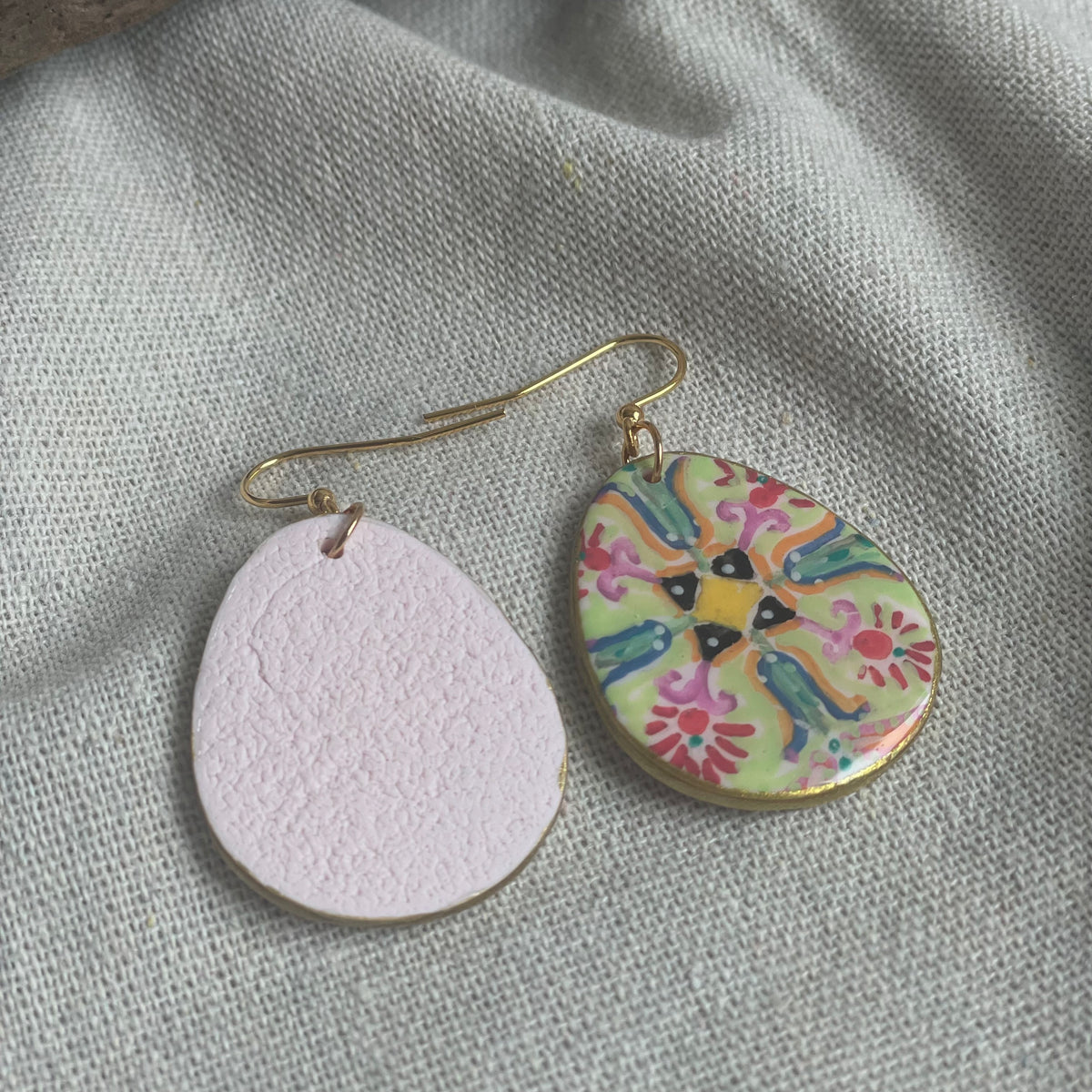Polymer Clay Dangle Earrings - Folk Art Bloom