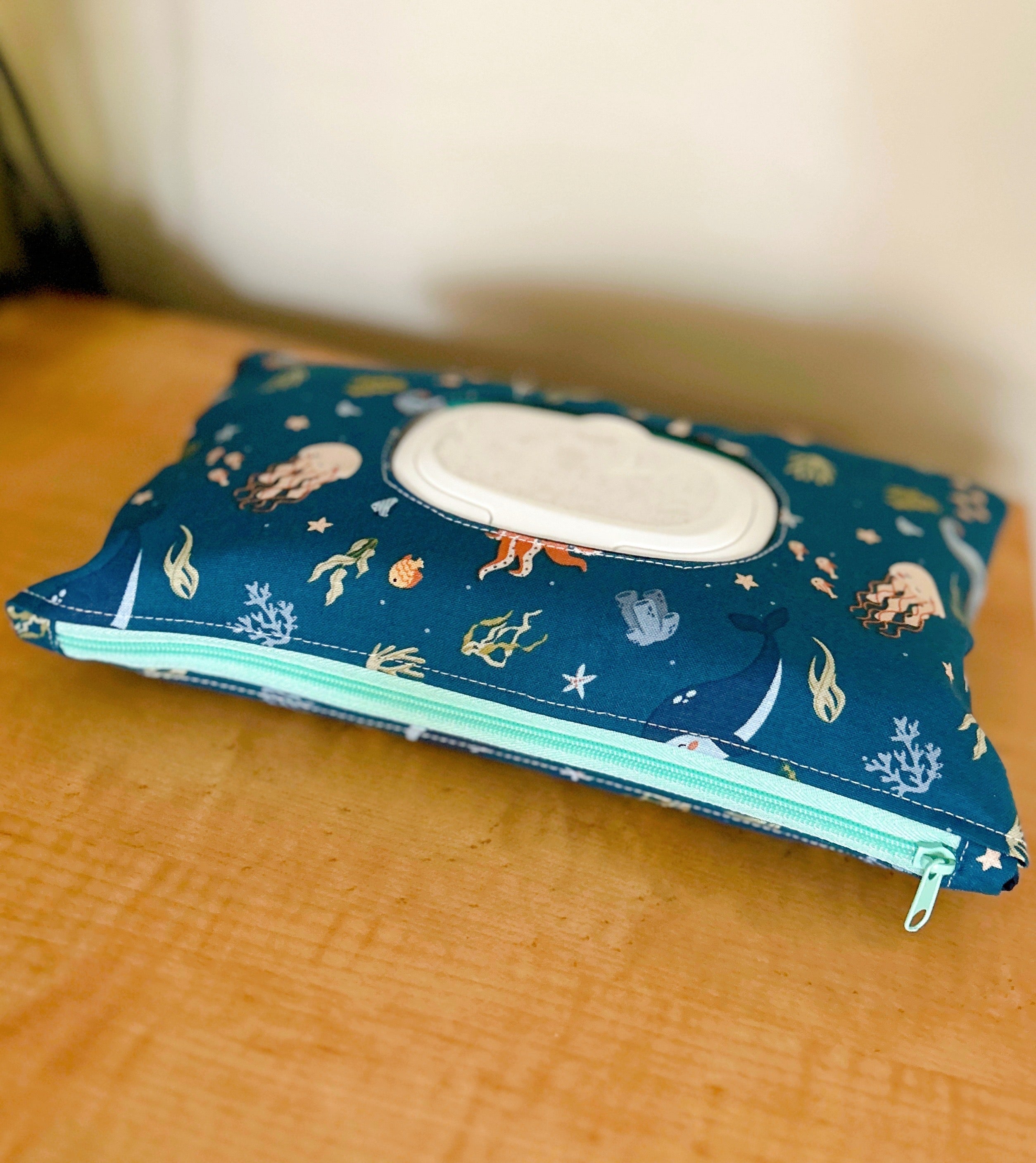 Ocean Print Nappy Wipe Pouch – Handmade Baby Essential