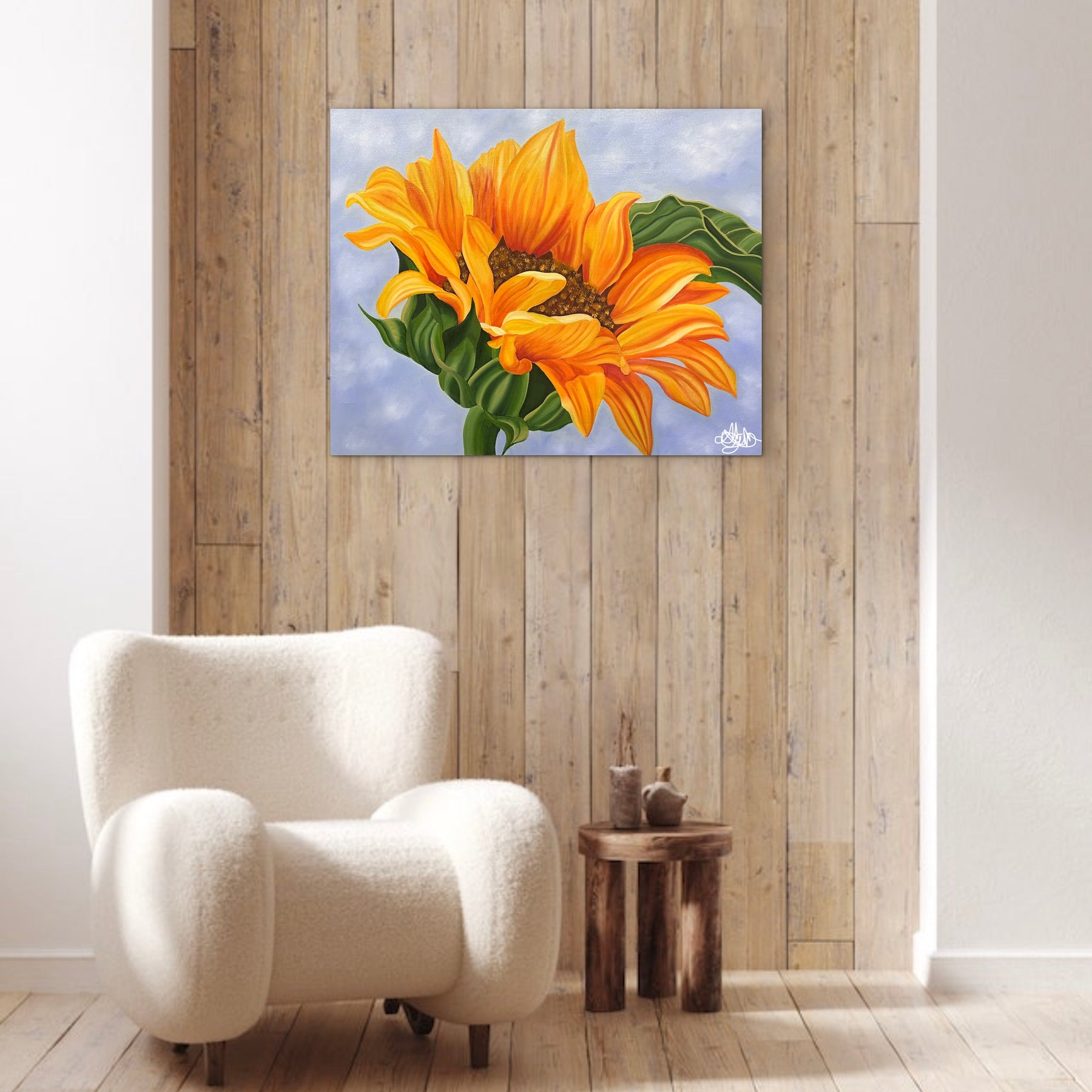 Sunshine Beneath a Blue Sky - Original Oil Painting of a Sunflower - Hand Painted