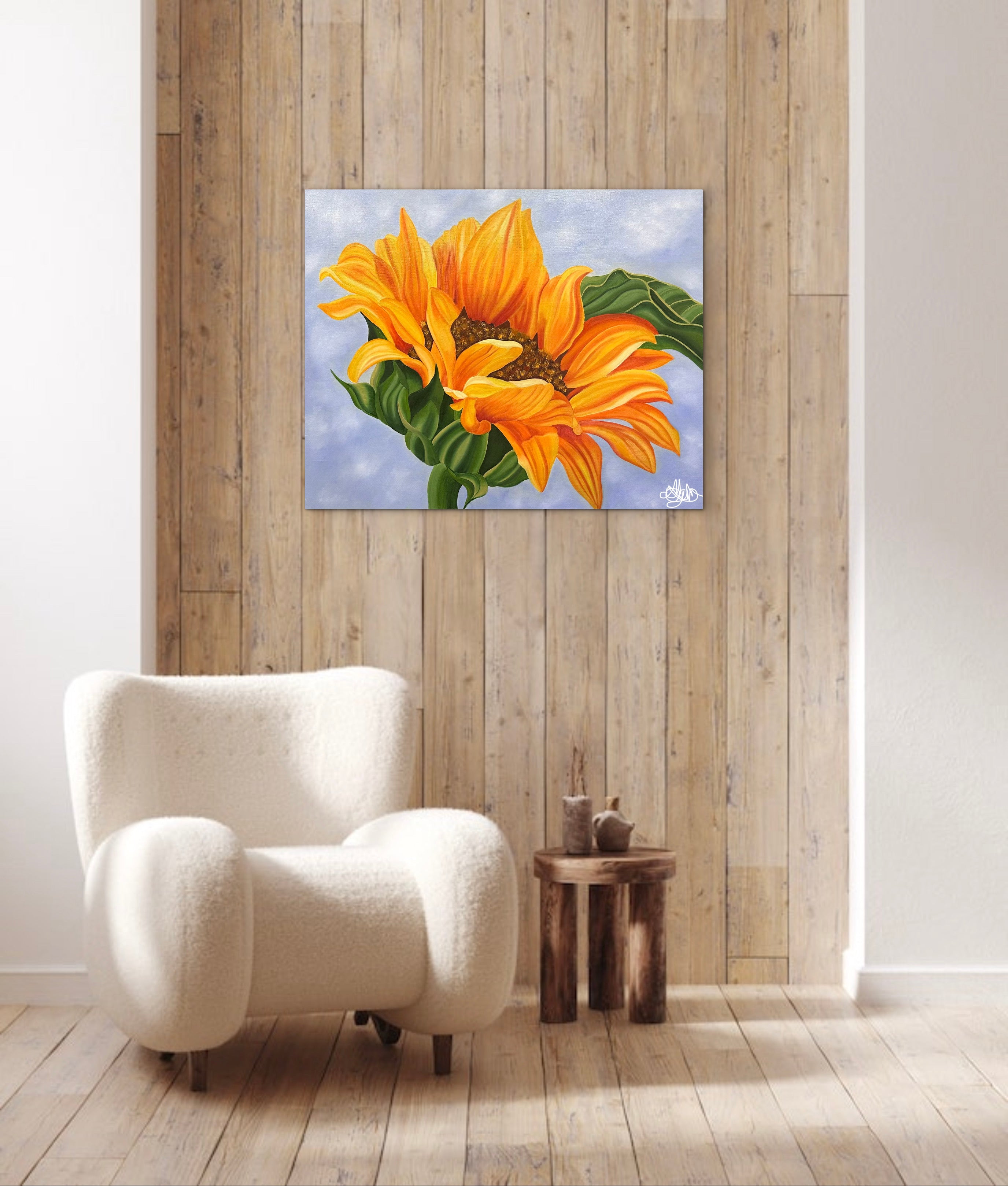 Sunshine Beneath a Blue Sky - Original Oil Painting of a Sunflower - Hand Painted