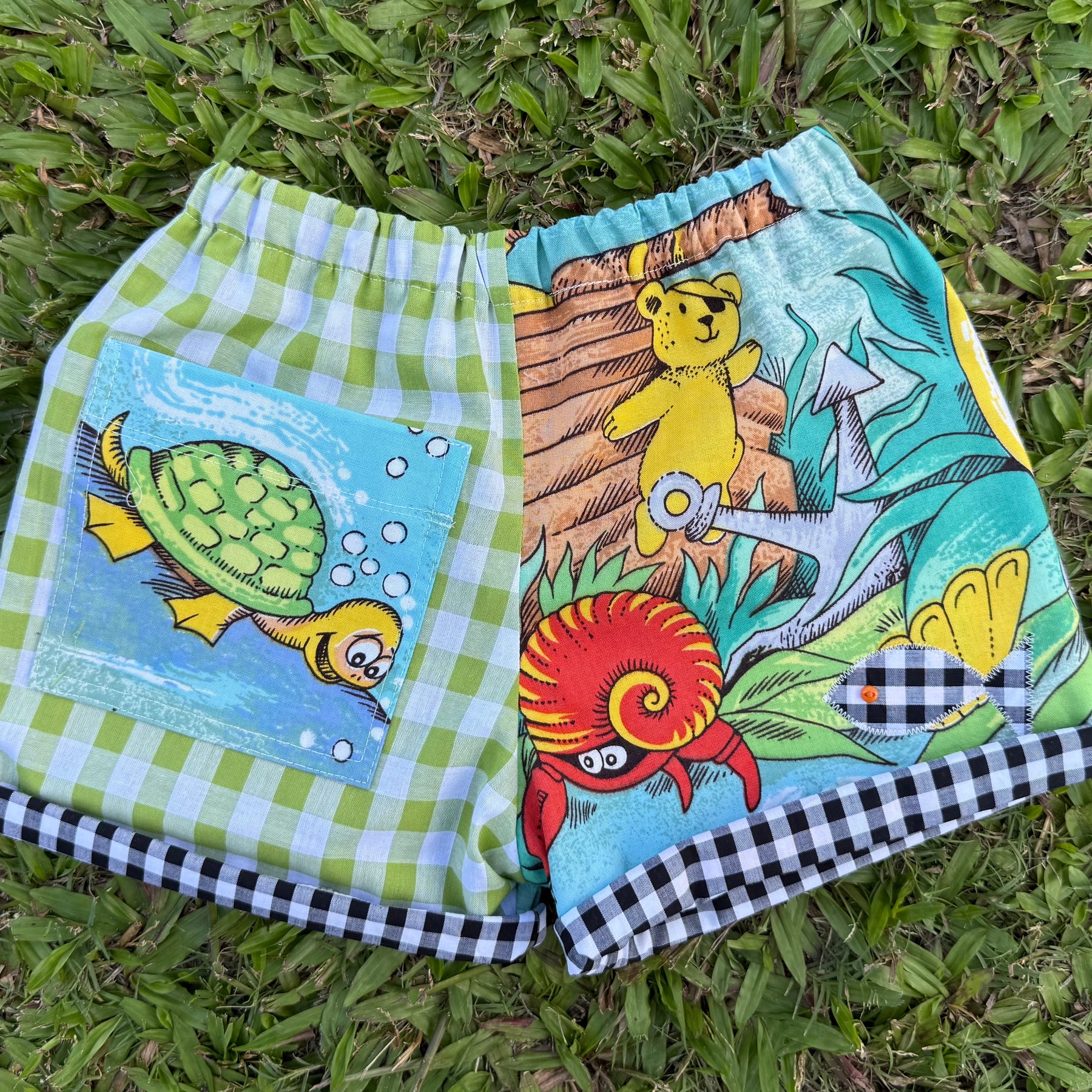 Kids cool upcycled cotton shorts ,size 4