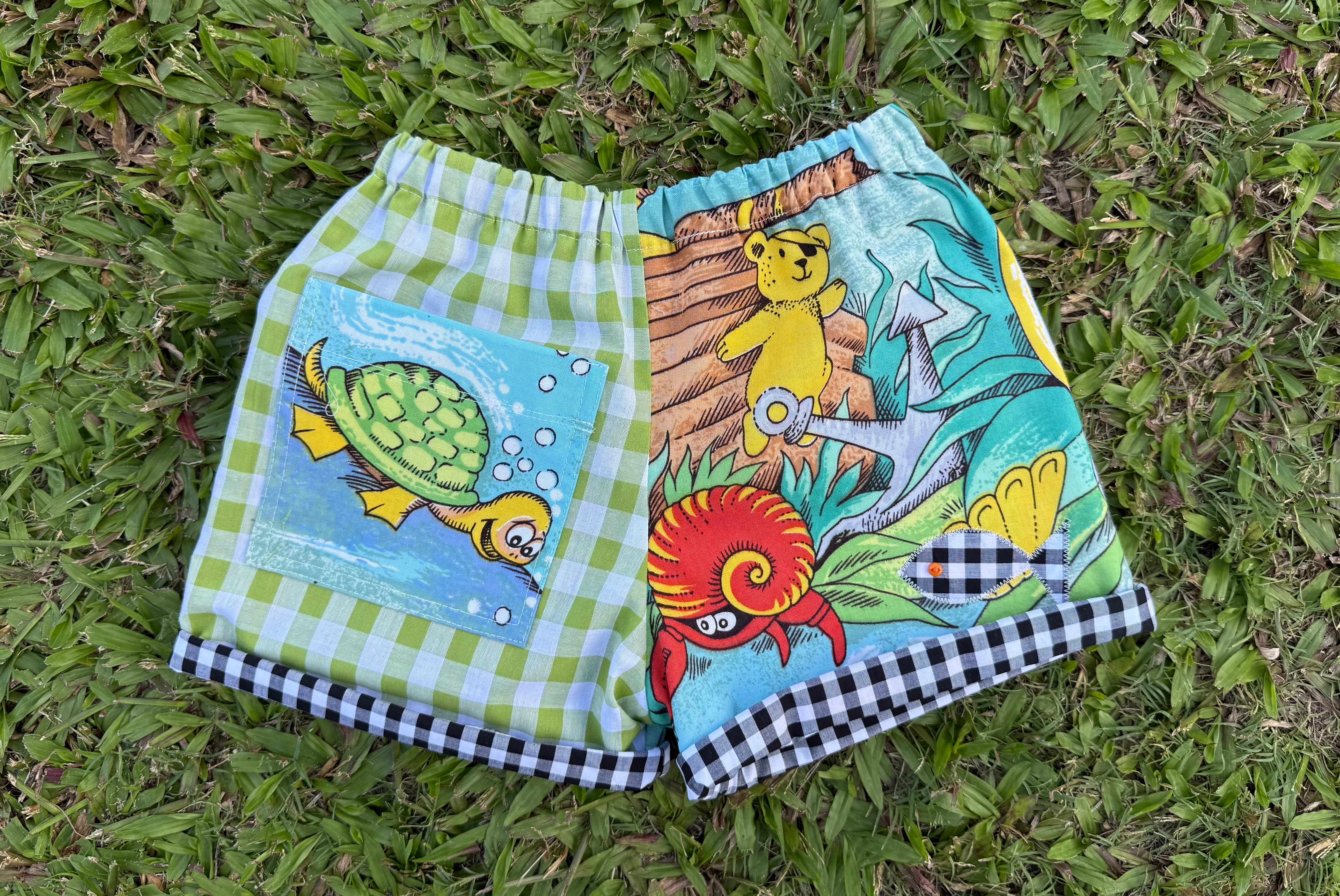 Kids cool upcycled cotton shorts ,size 4