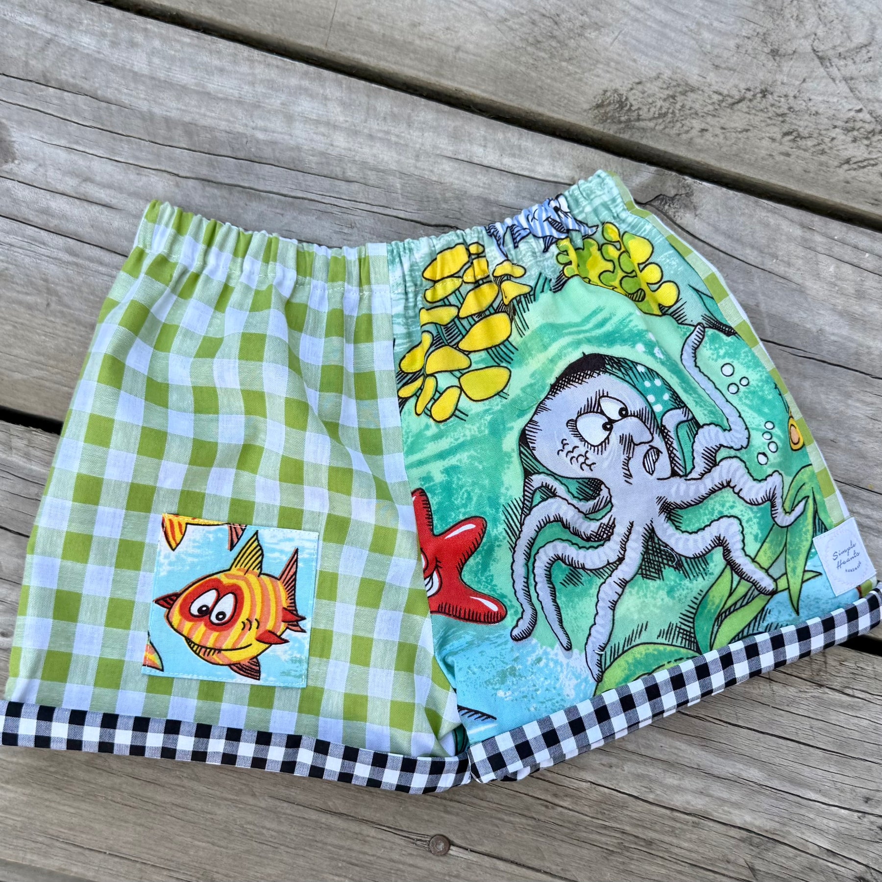 Kids cool upcycled cotton shorts ,size 4