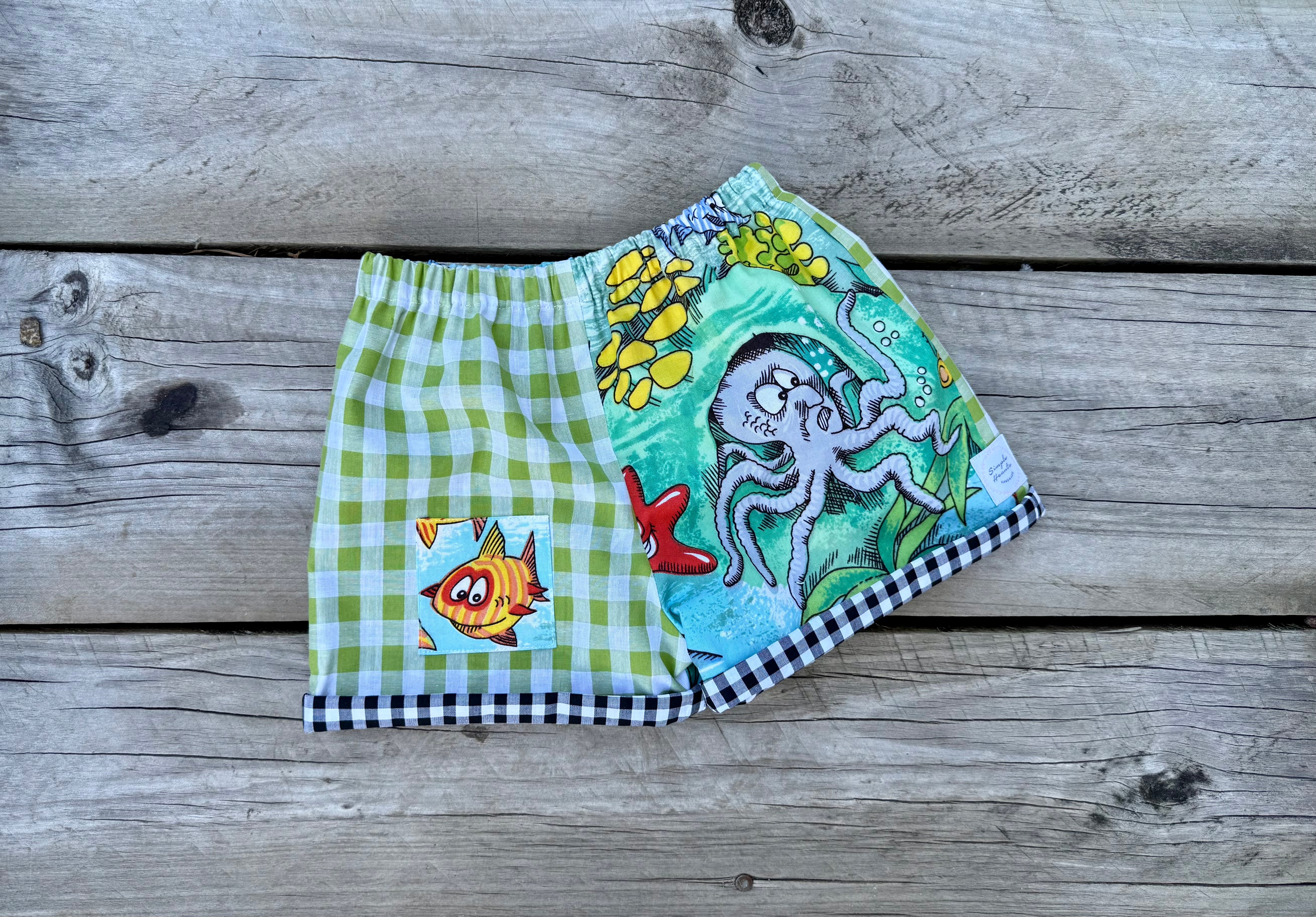 Kids cool upcycled cotton shorts ,size 4