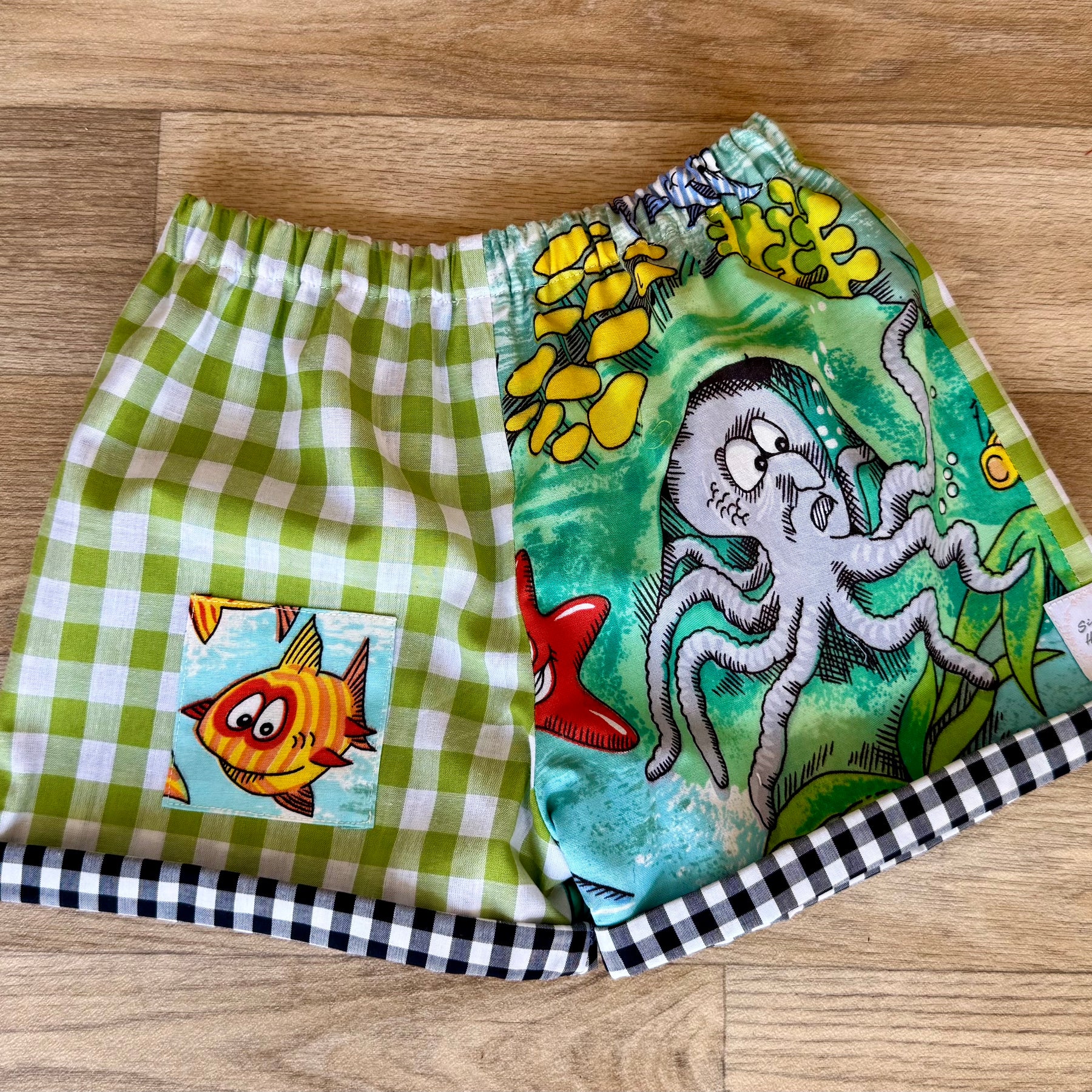 Kids cool upcycled cotton shorts ,size 4