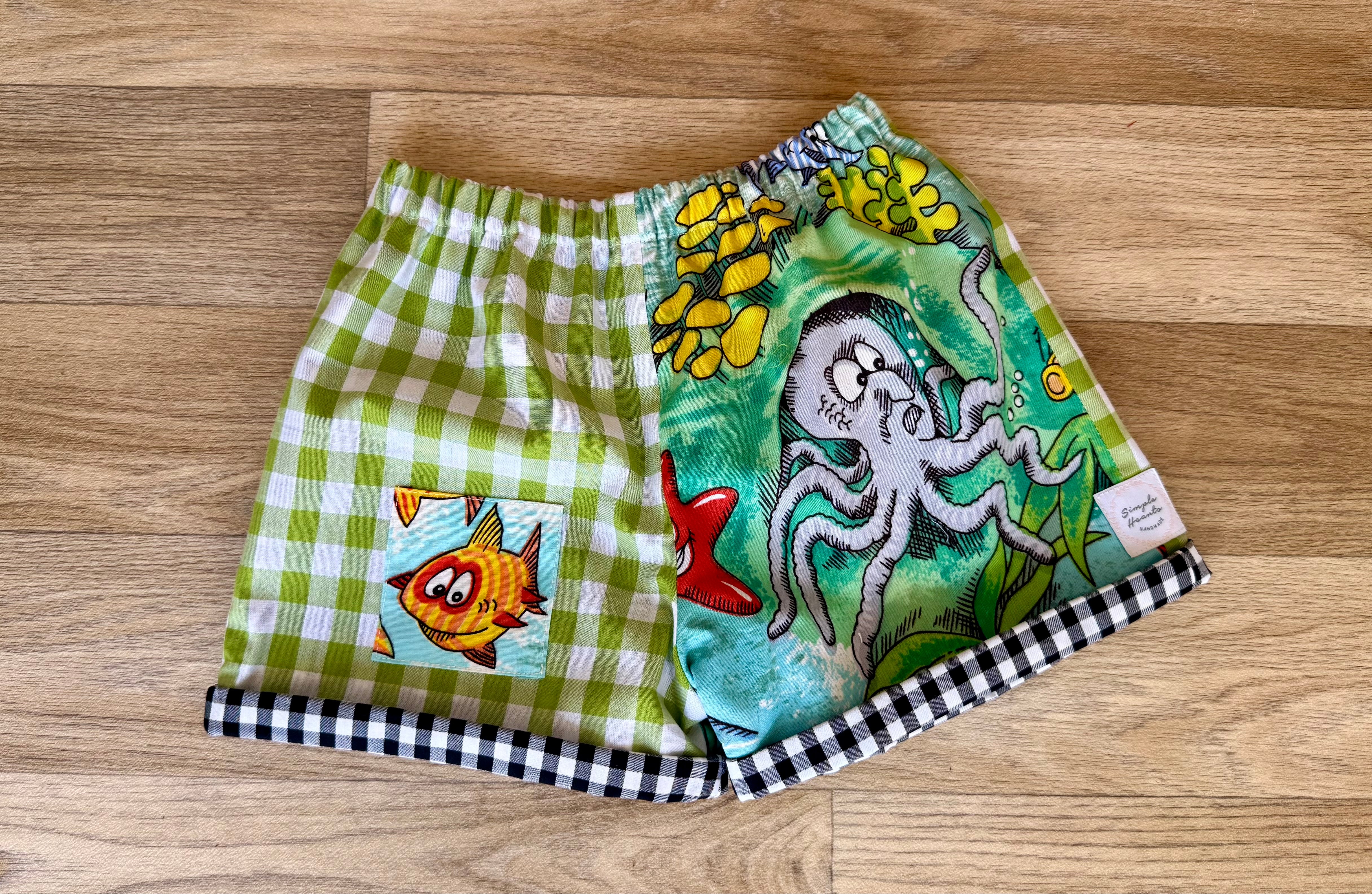 Kids cool upcycled cotton shorts ,size 4