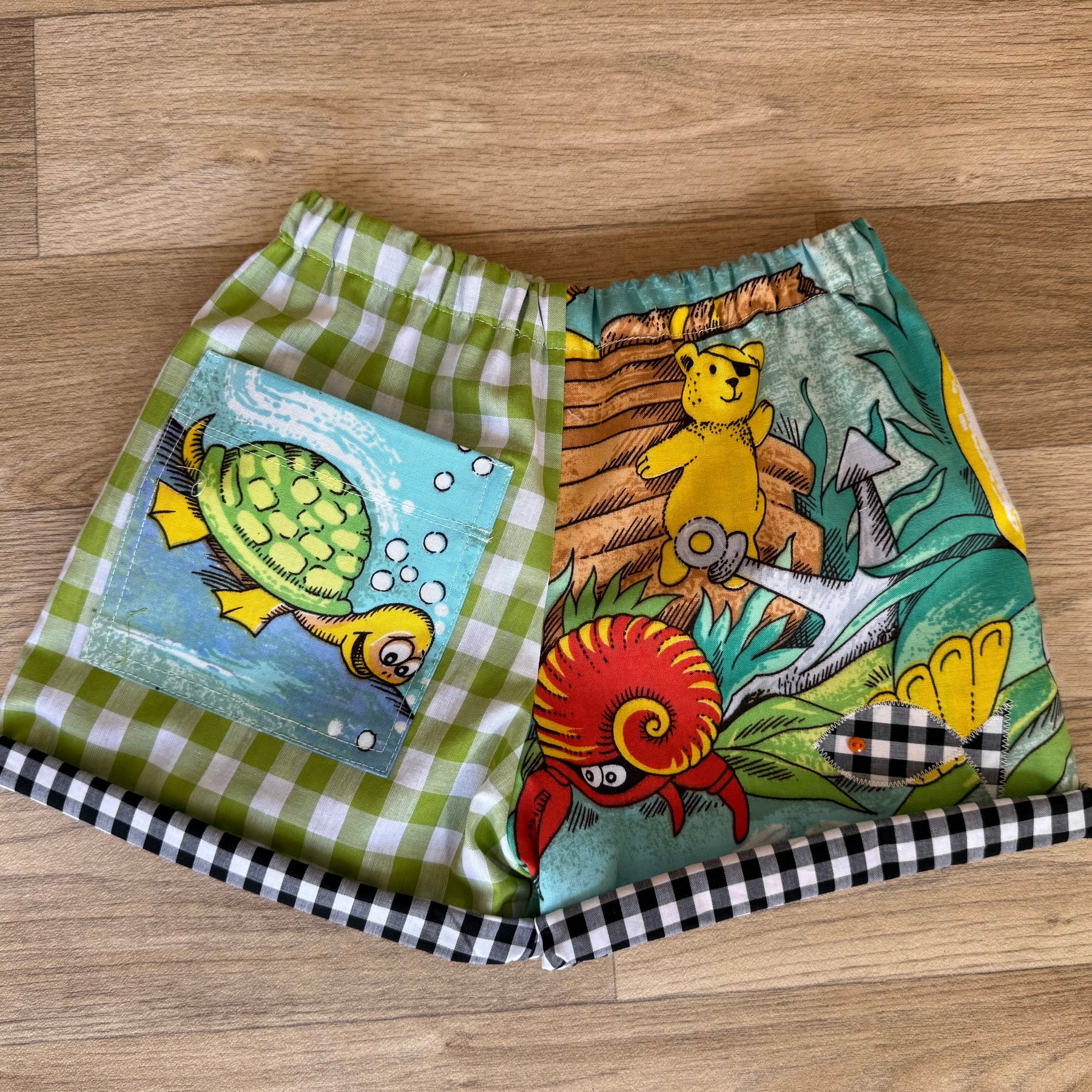 Kids cool upcycled cotton shorts ,size 4