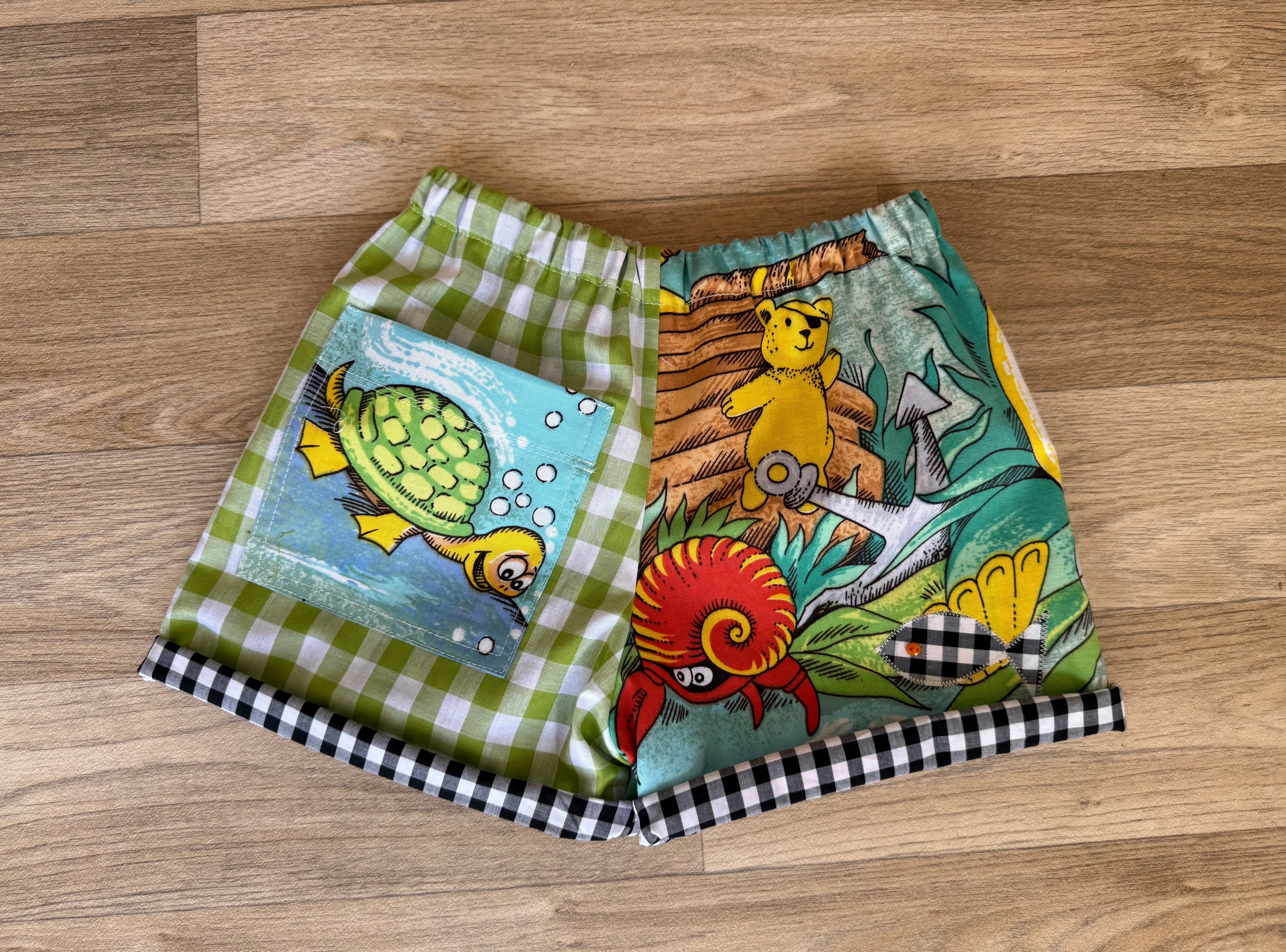 Kids cool upcycled cotton shorts ,size 4