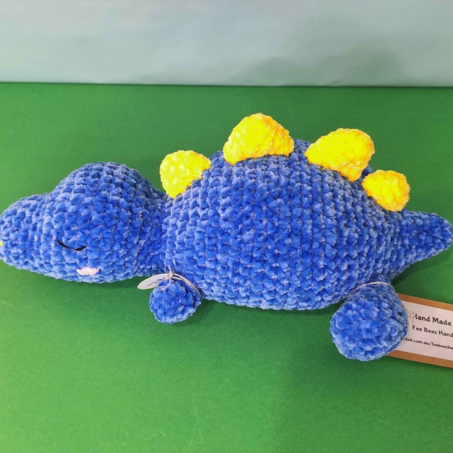 Blue Sleepy Velvet Crocheted Dinosaur- cuddle toy