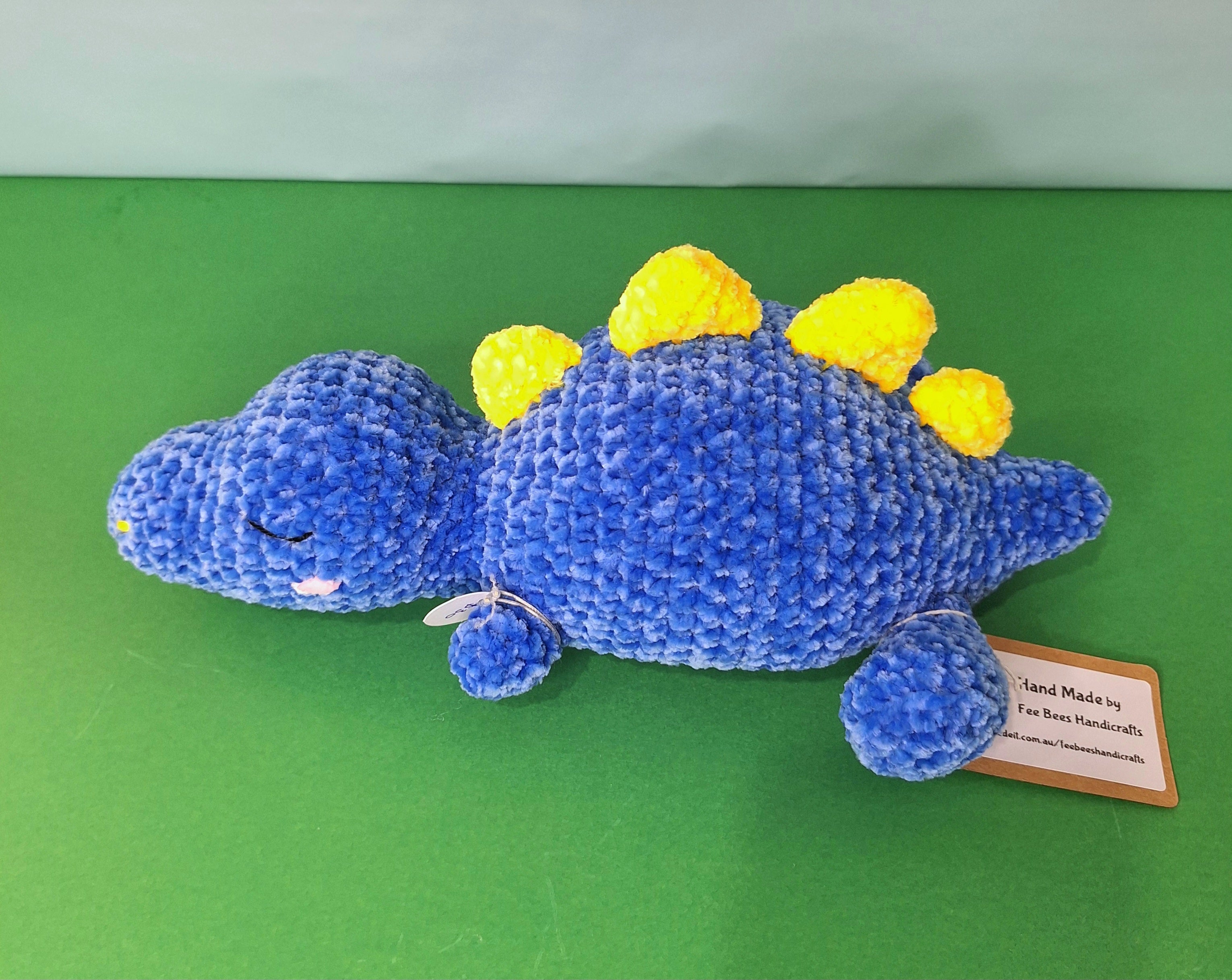 Blue Sleepy Velvet Crocheted Dinosaur- cuddle toy