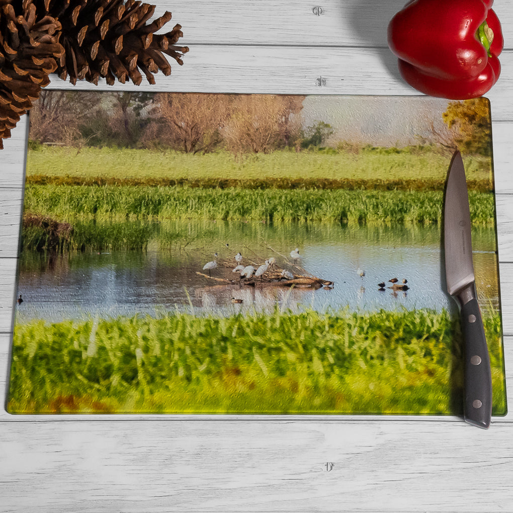 Tempered Glass Chopping Board - Lagoon Life - Australian Birds