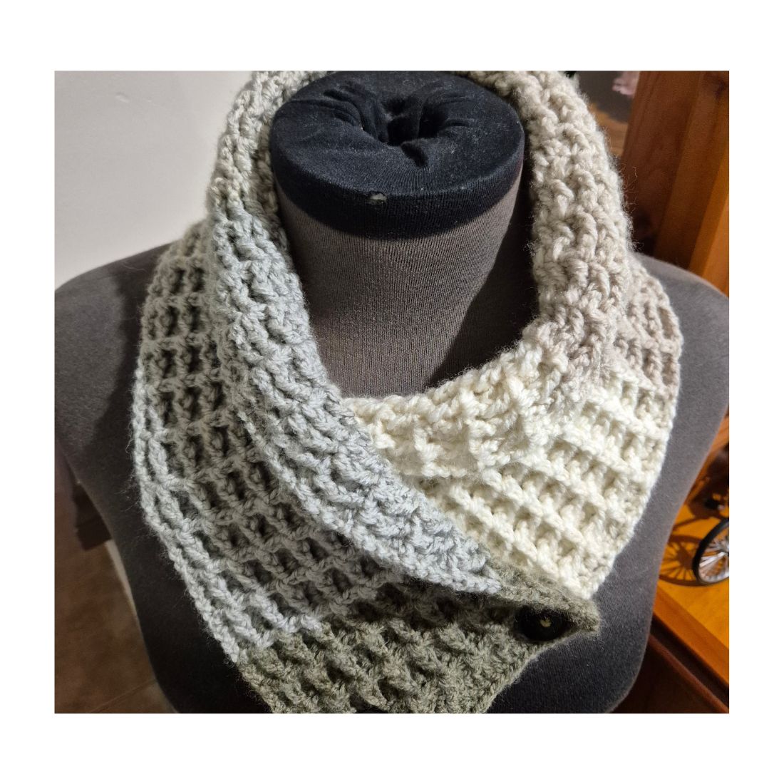 Handmade Crochet Cowl Neck Warmer Scarf Buttoned