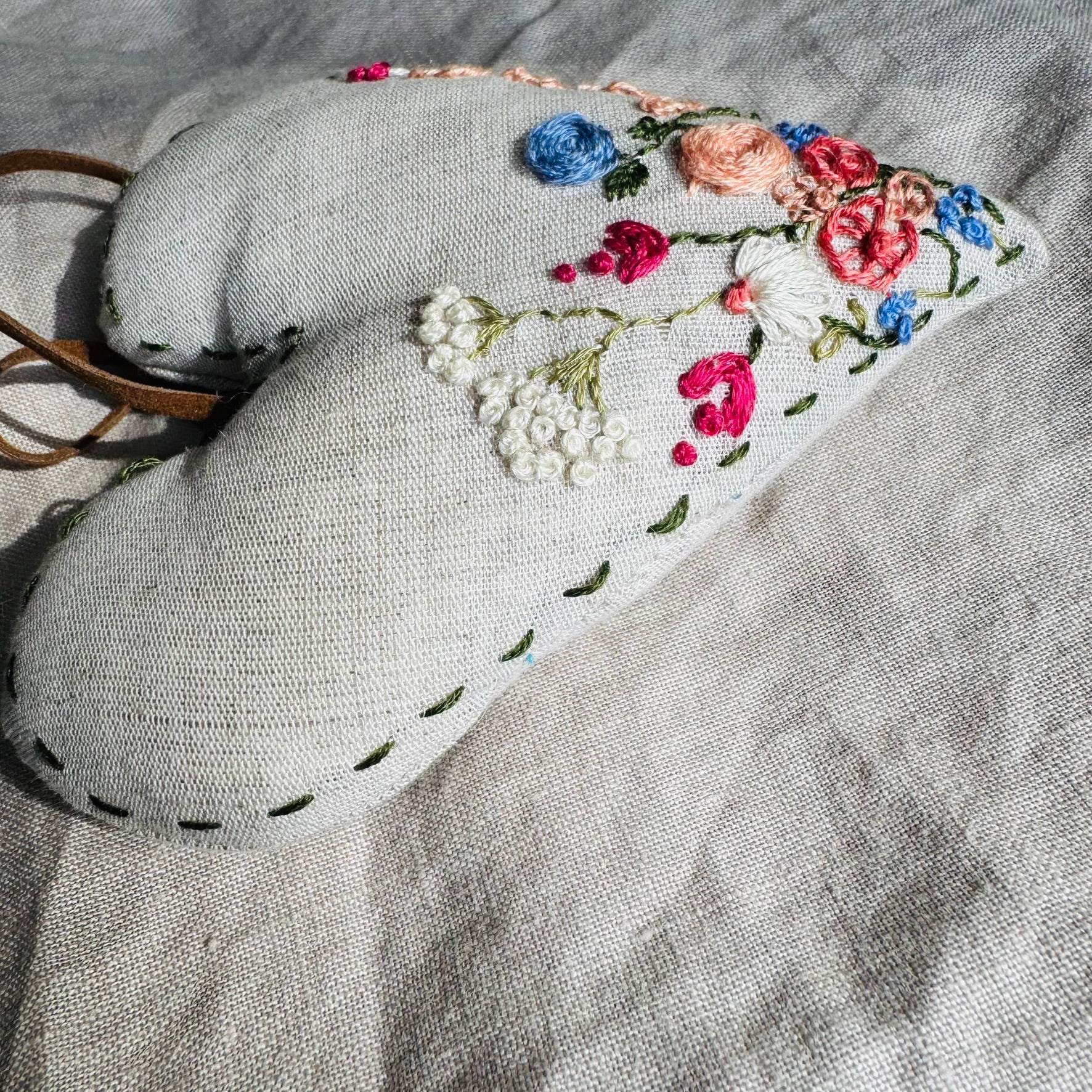 Hand Embroidered Keepsake Heart filled with Australian wool - love