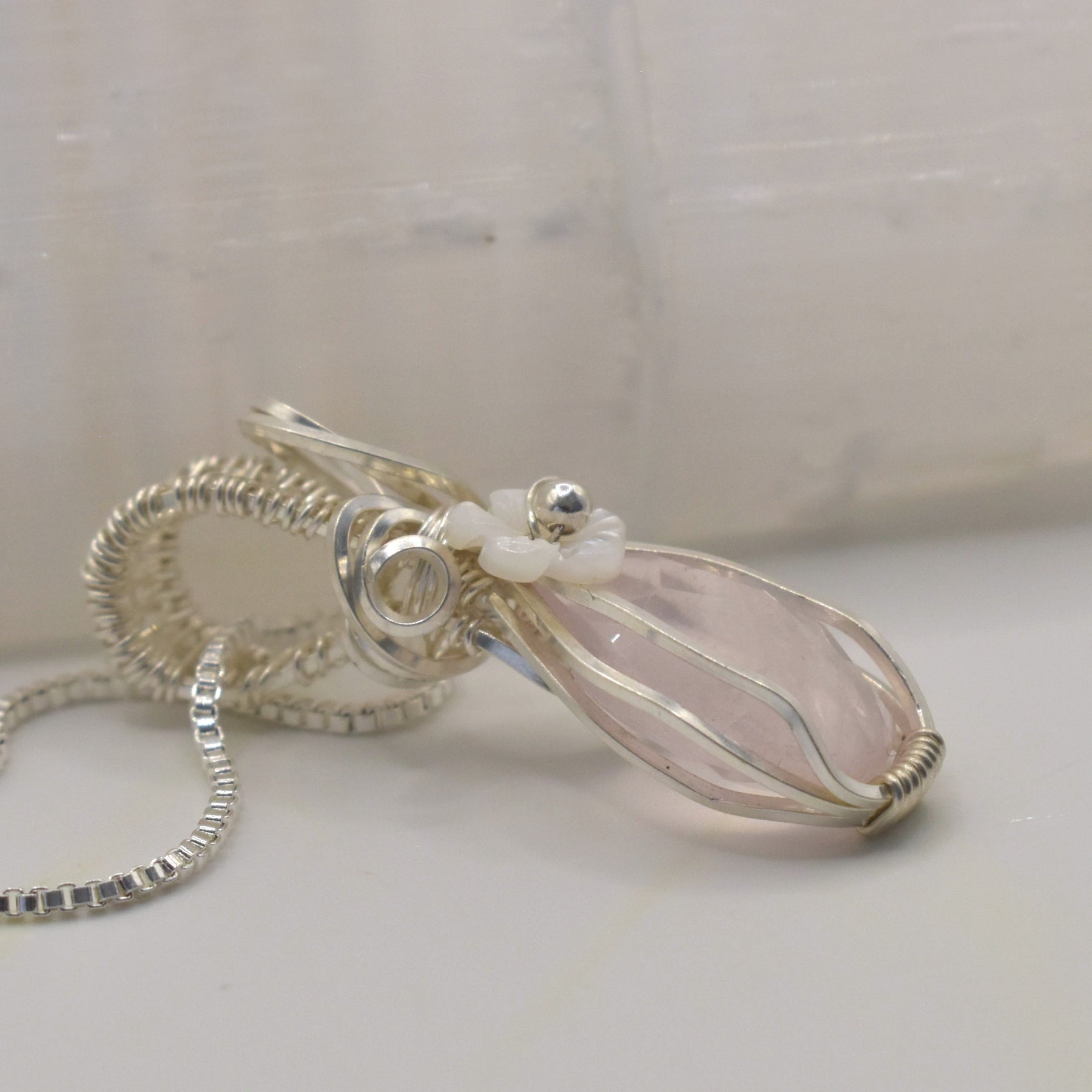 Handmade Wire-wrapped Rose Quartz Necklace - Mother's Day Mini Pendant