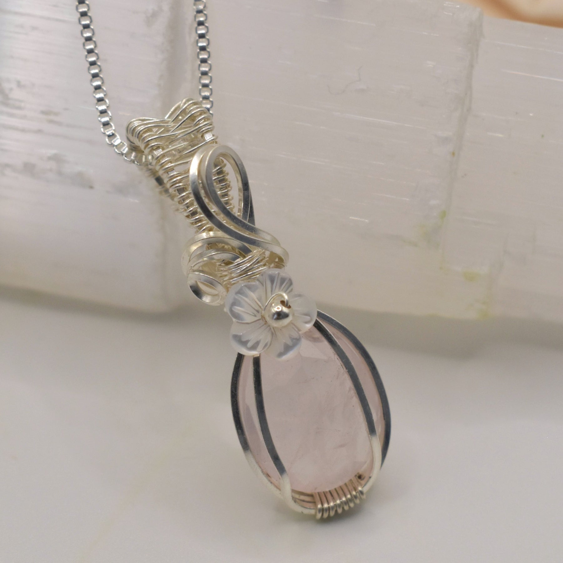 Handmade Wire-wrapped Rose Quartz Necklace - Mother's Day Mini Pendant