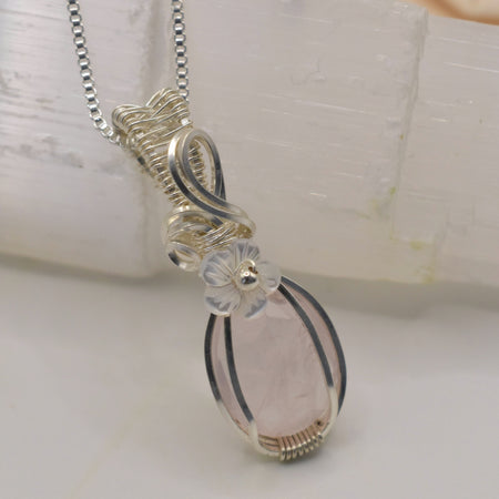 Handmade Wire-wrapped Rose Quartz Necklace - Mother's Day Mini Pendant