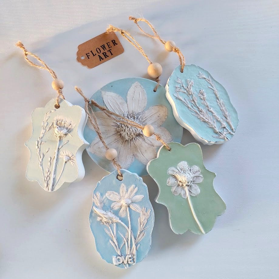 Hand-pressed botanical Wall Art | Floral Bas-Relief Plaster Plaque