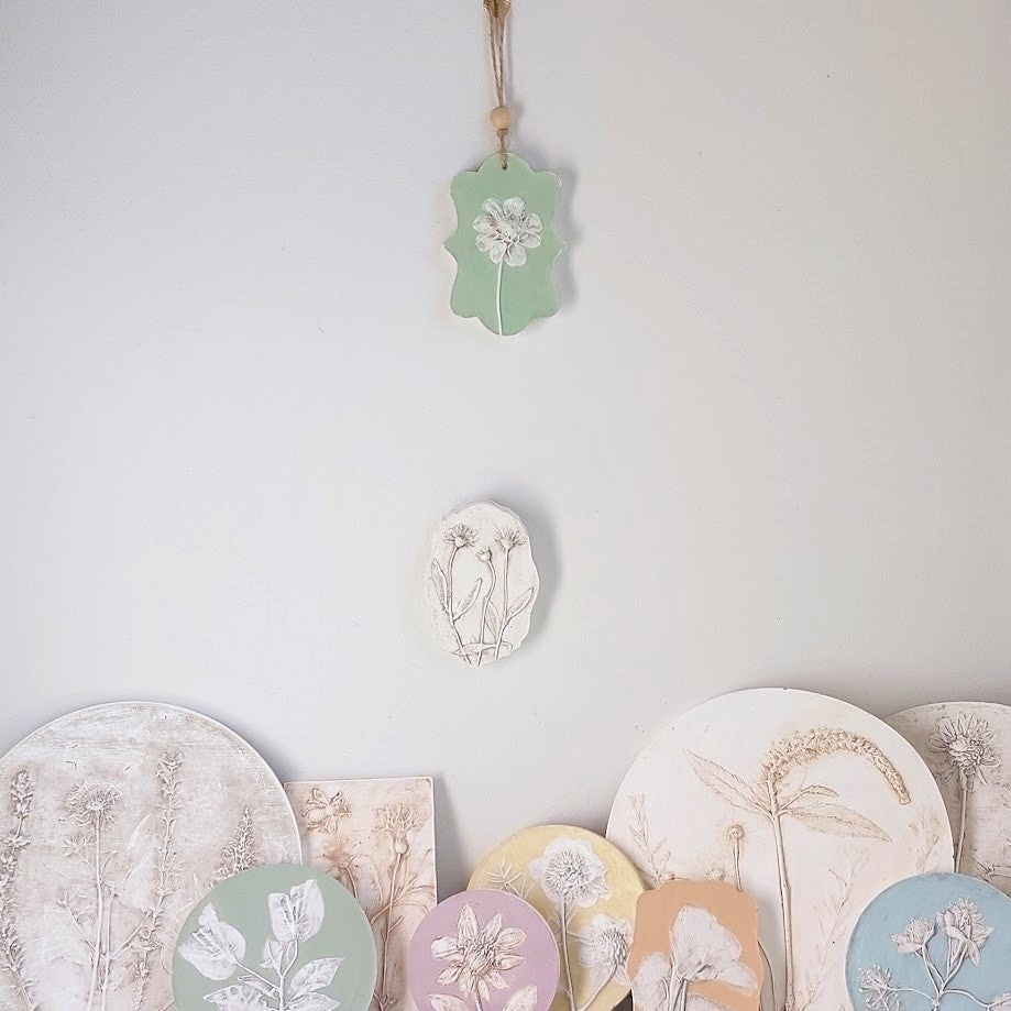 Hand-pressed botanical Wall Art | Floral Bas-Relief Plaster Plaque