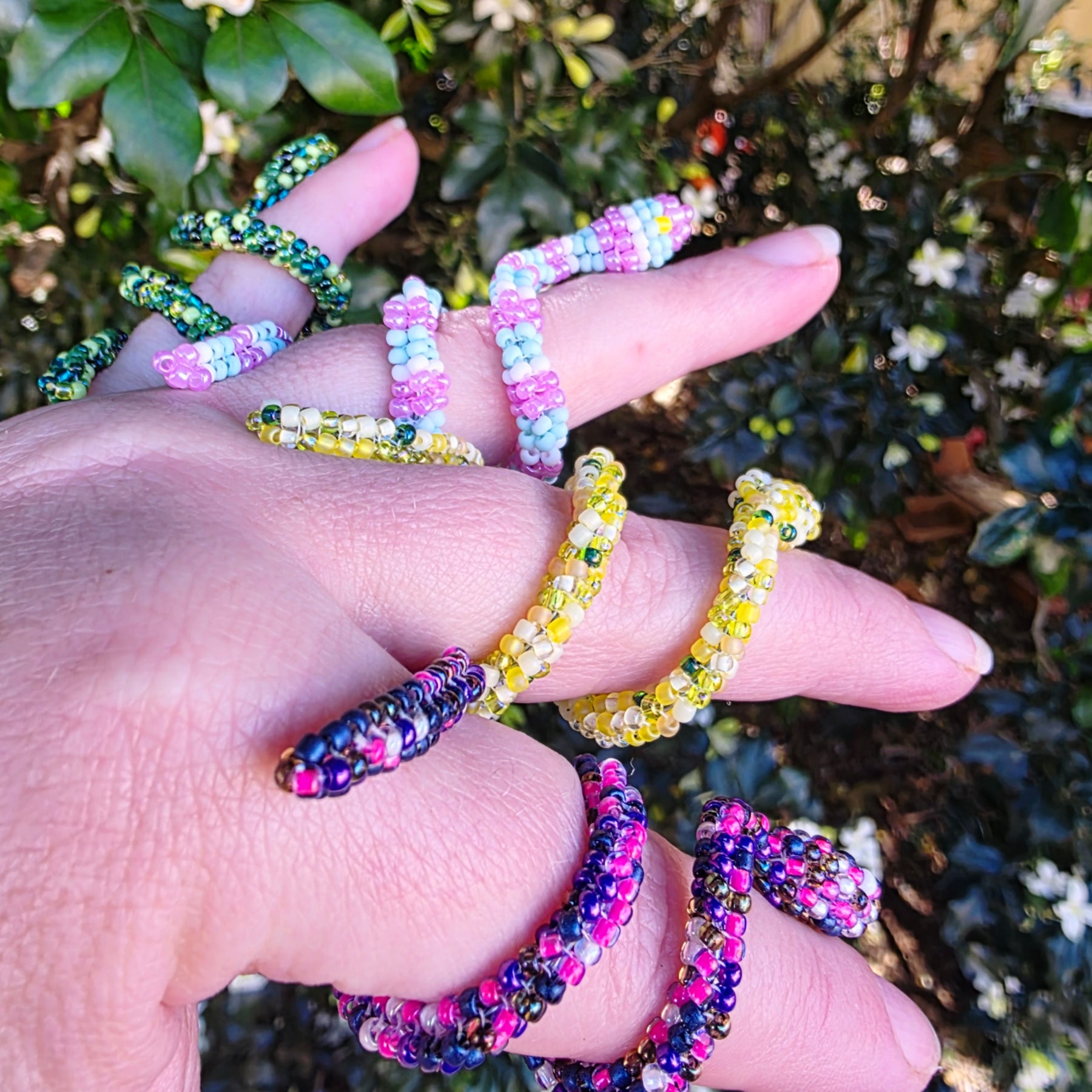 Flexible Beaded Snake Ring - Purple Rain