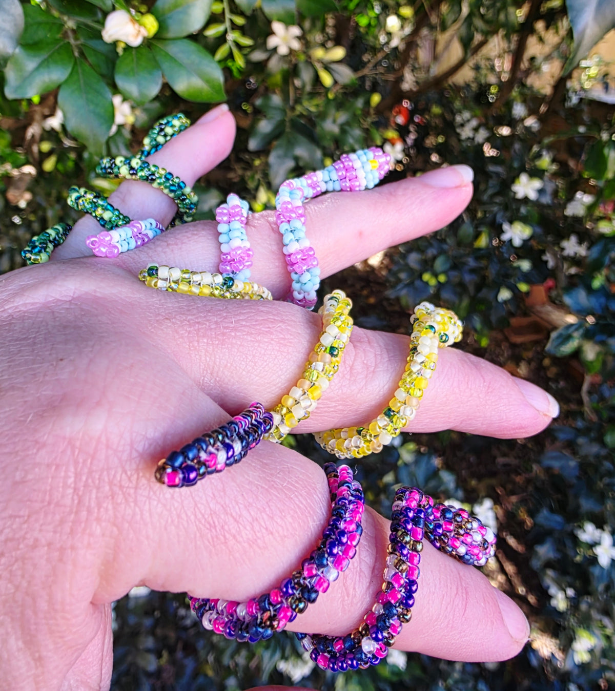 Flexible Beaded Snake Ring - Purple Rain