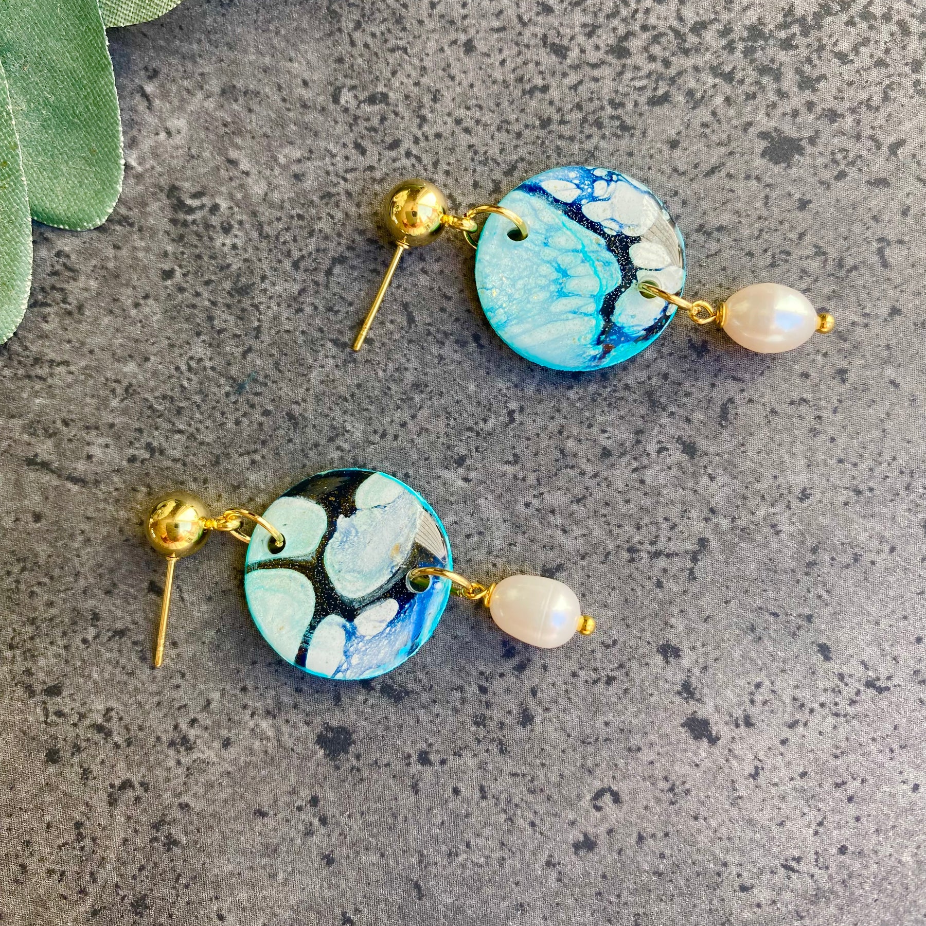 Soft Turquoise Stud Earrings with Freshwater Pearls