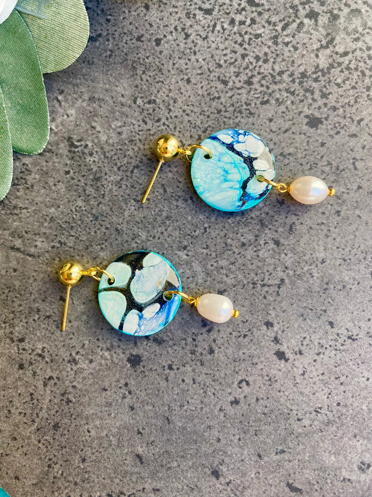 Soft Turquoise Stud Earrings with Freshwater Pearls