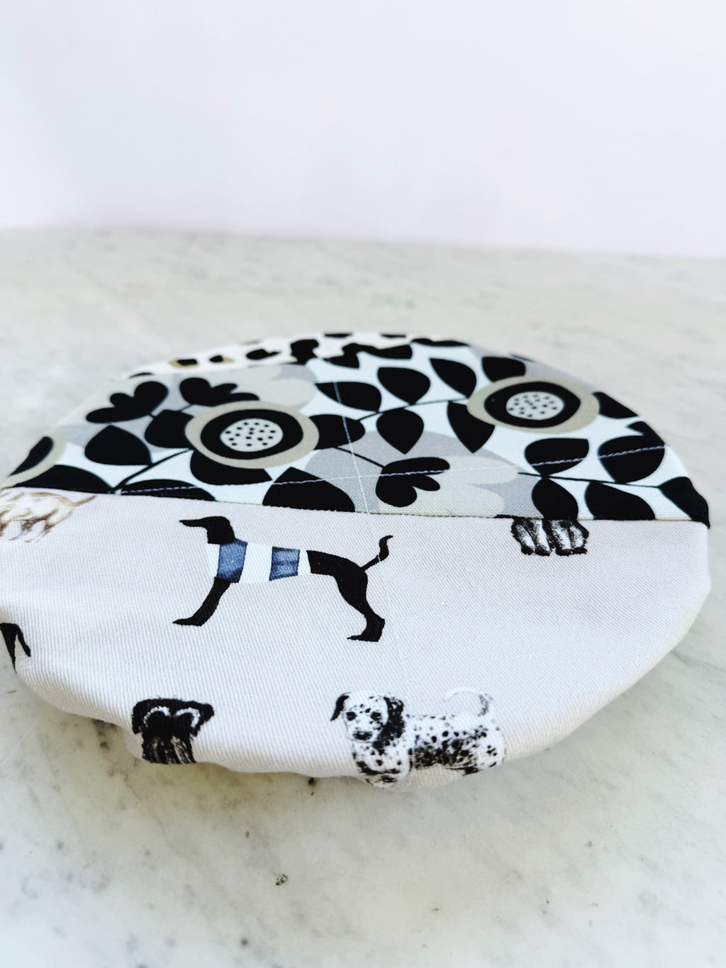 Dog lovers, Black and white reusable fabric bowl covers. Set of two. Proofing cloths.