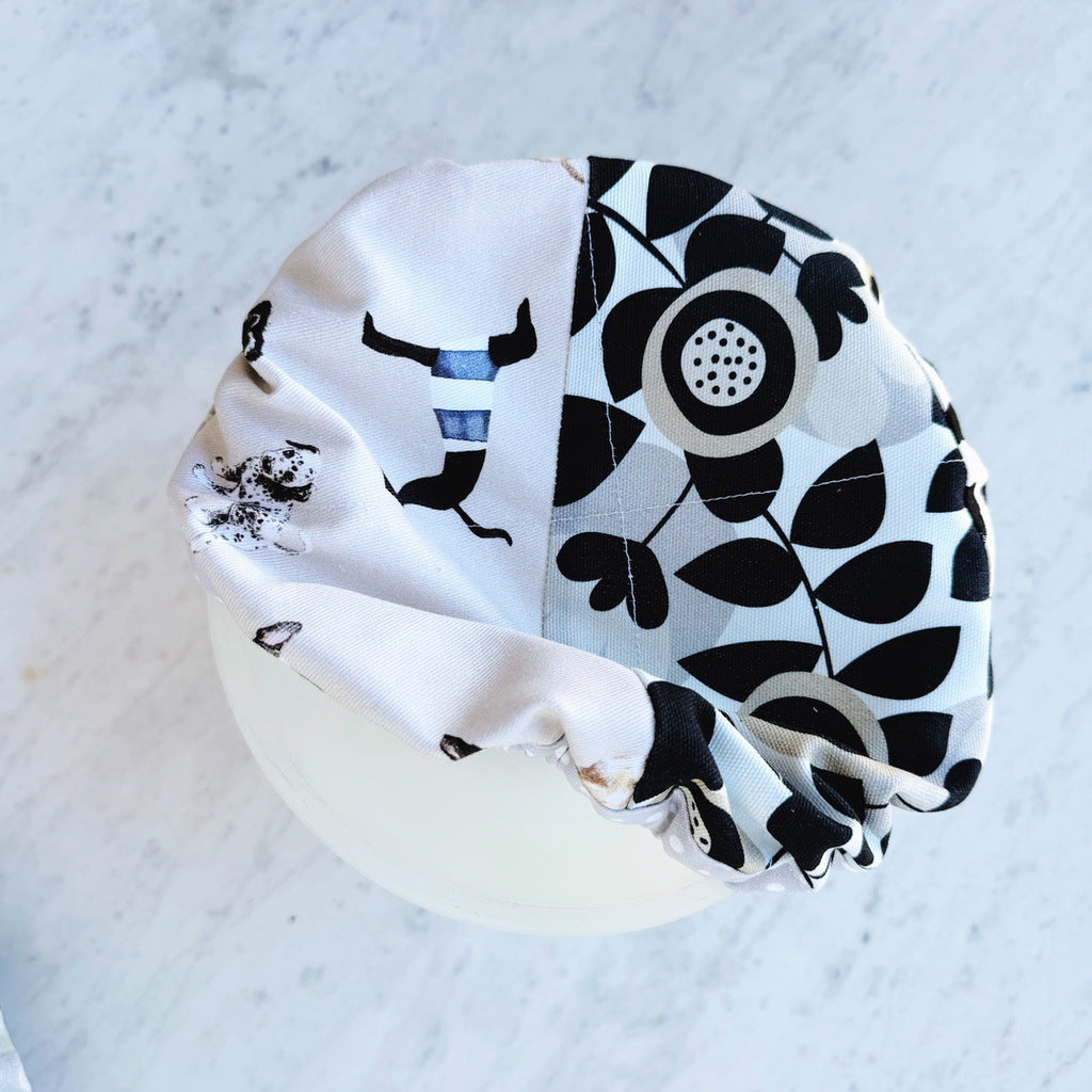 Dog lovers, Black and white reusable fabric bowl covers. Set of two. Proofing cloths.