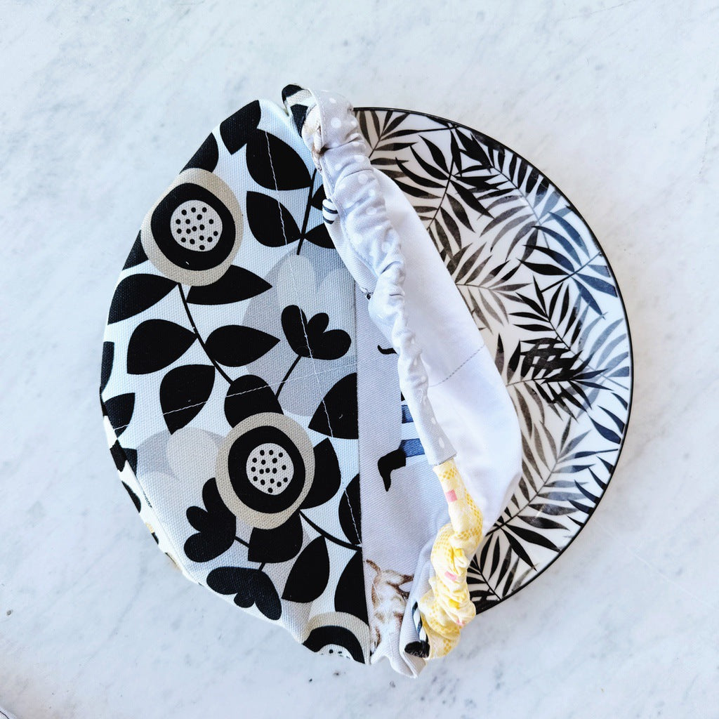 Dog lovers, Black and white reusable fabric bowl covers. Set of two. Proofing cloths.
