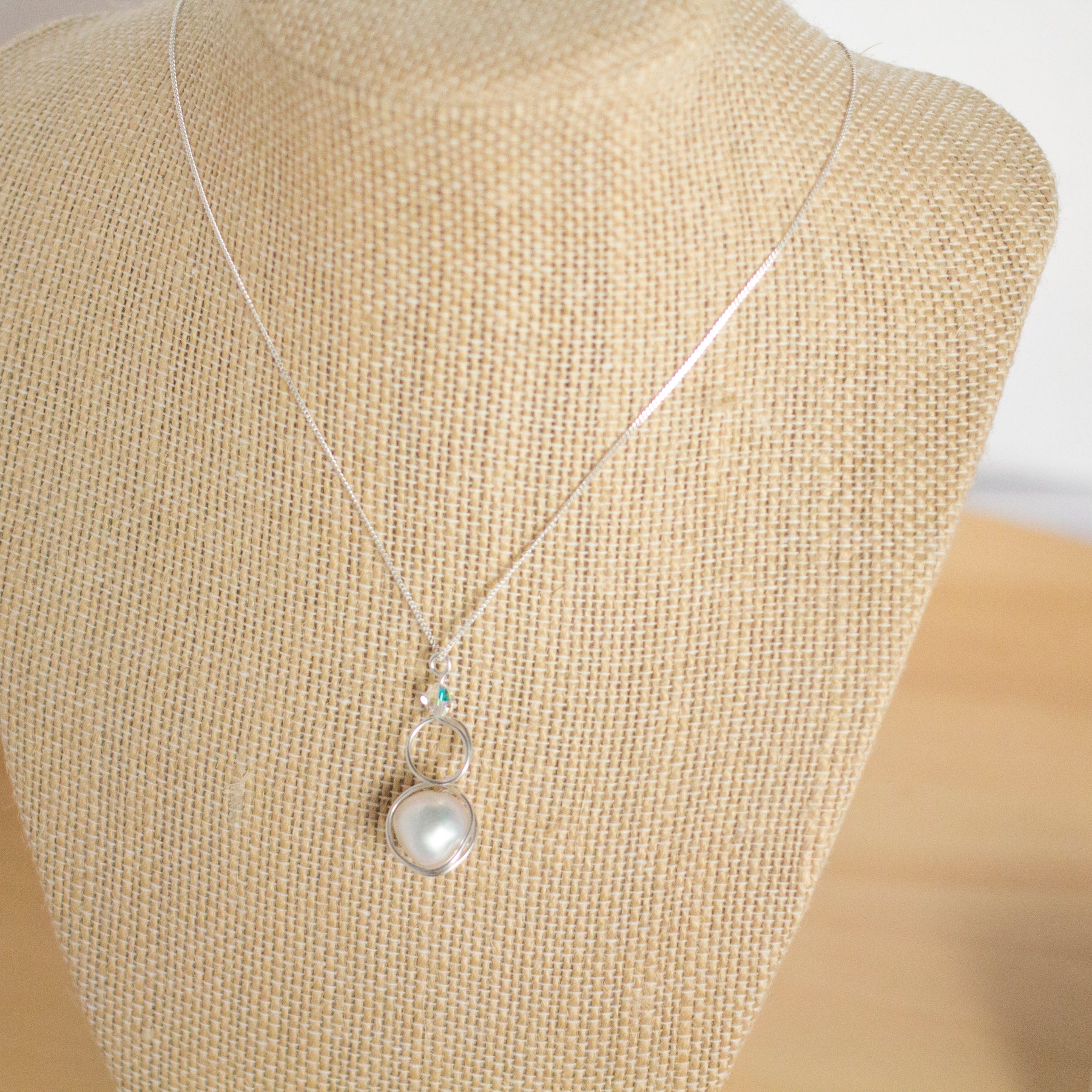 Sterling Silver Baroque Pearl and Crystal Loop Pendant Necklace | Jewellery Gift Idea