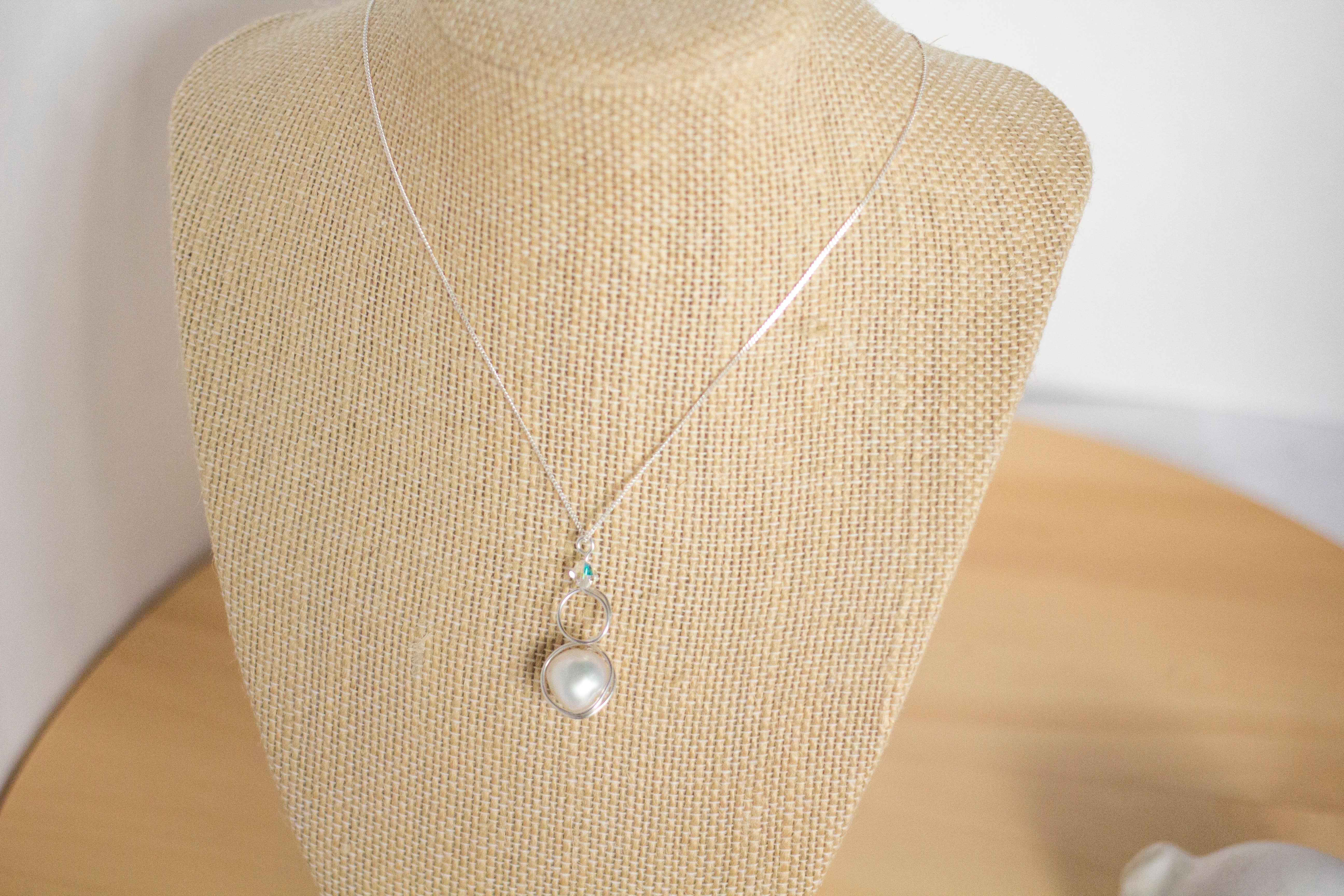 Sterling Silver Baroque Pearl and Crystal Loop Pendant Necklace | Jewellery Gift Idea
