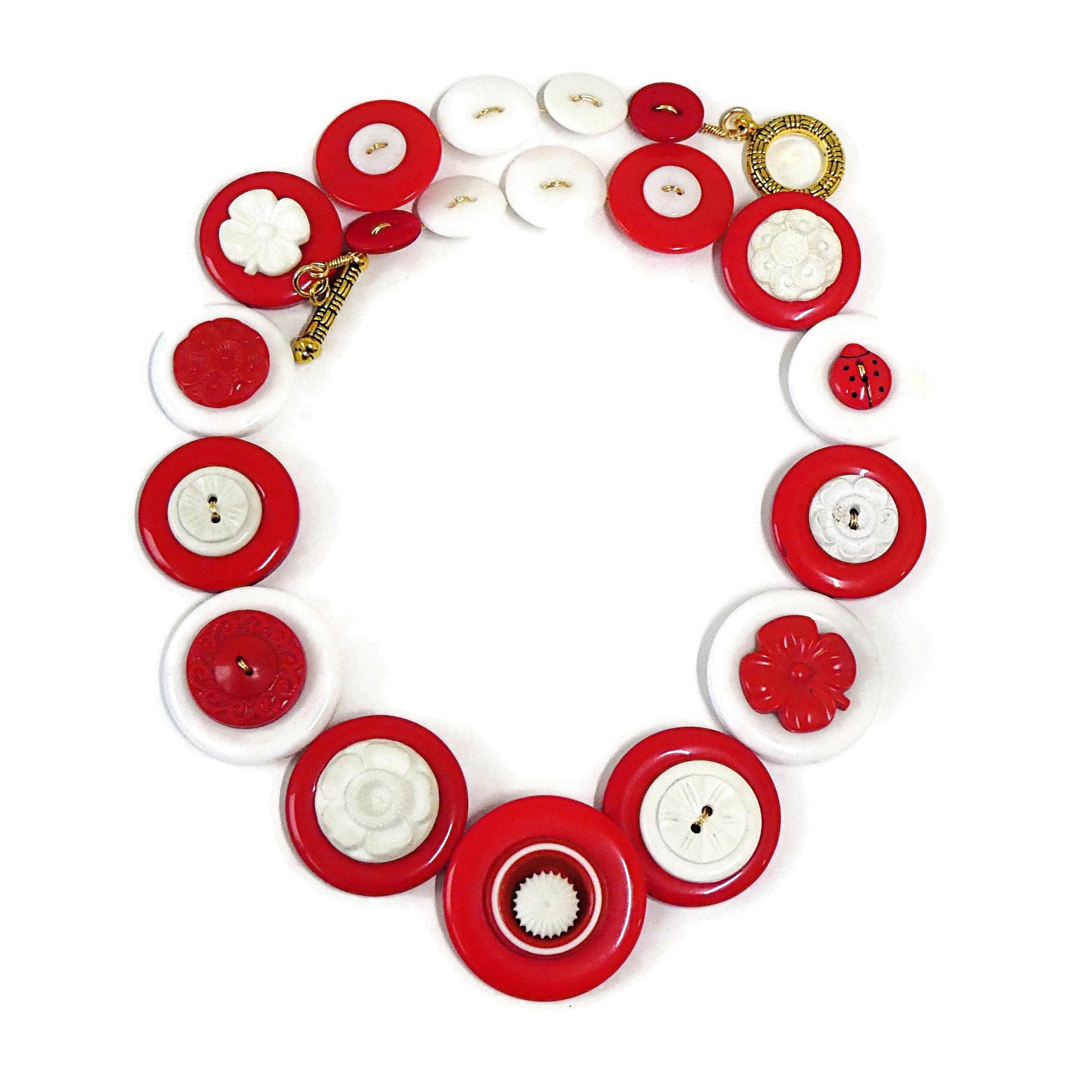 Button necklace - Red flowers
