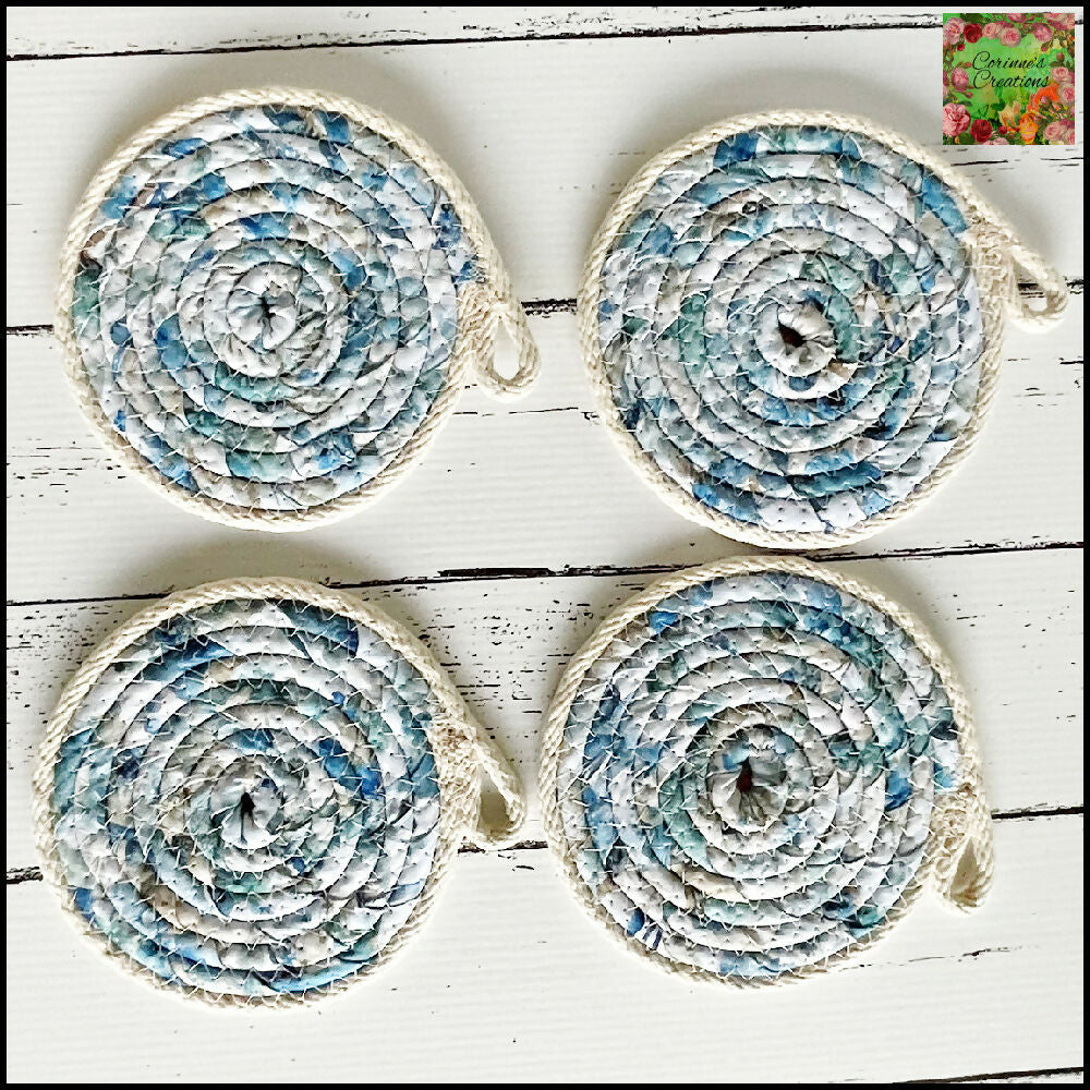 Home Decor Table Mat/Trivet & Coaster Set - Blue Tones