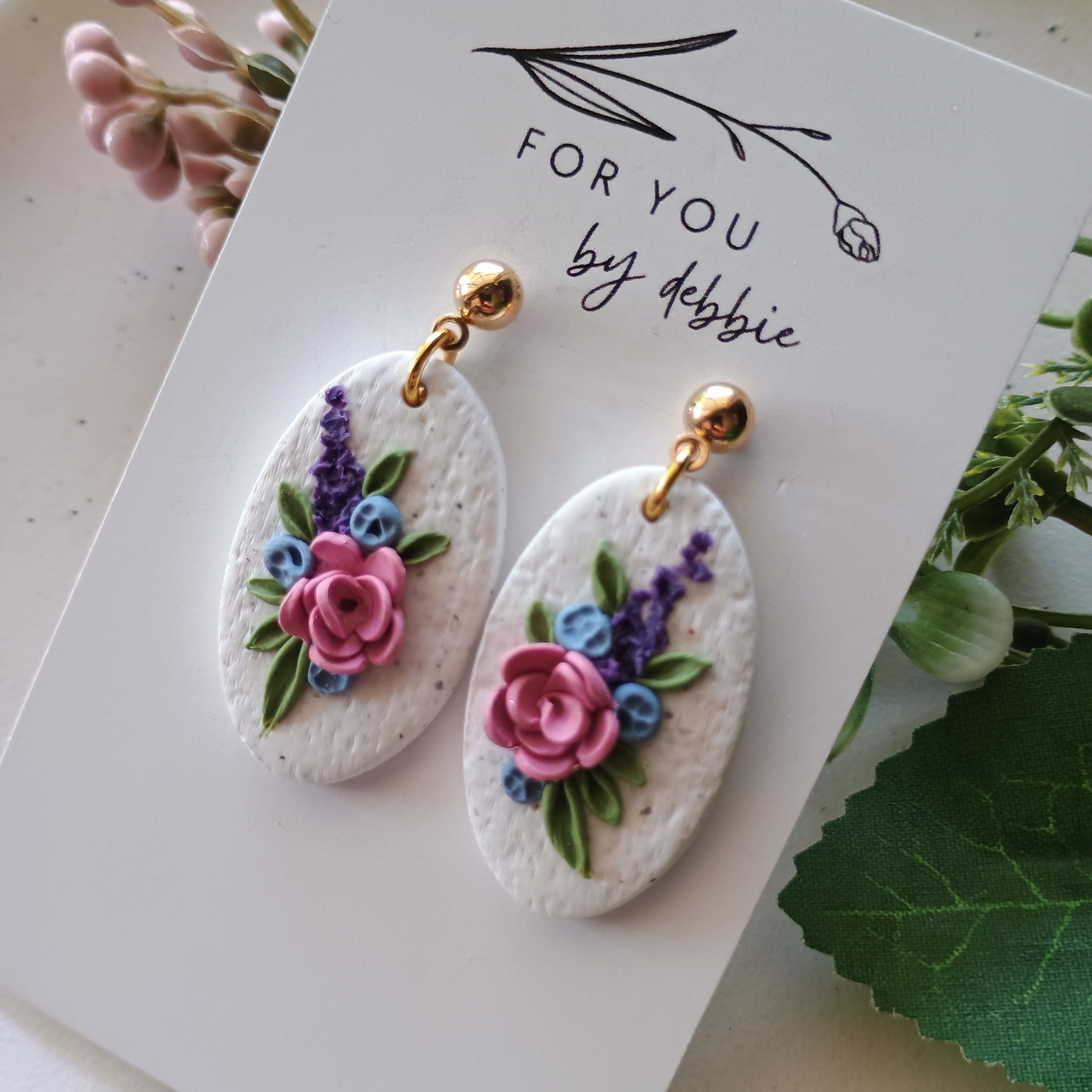 Forever flowers dangle earrings- white and rose
