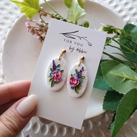 Forever flowers dangle earrings- white and rose