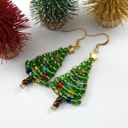 Beaded Christmas Tree Earrings,Handwoven Glass Bead Trees