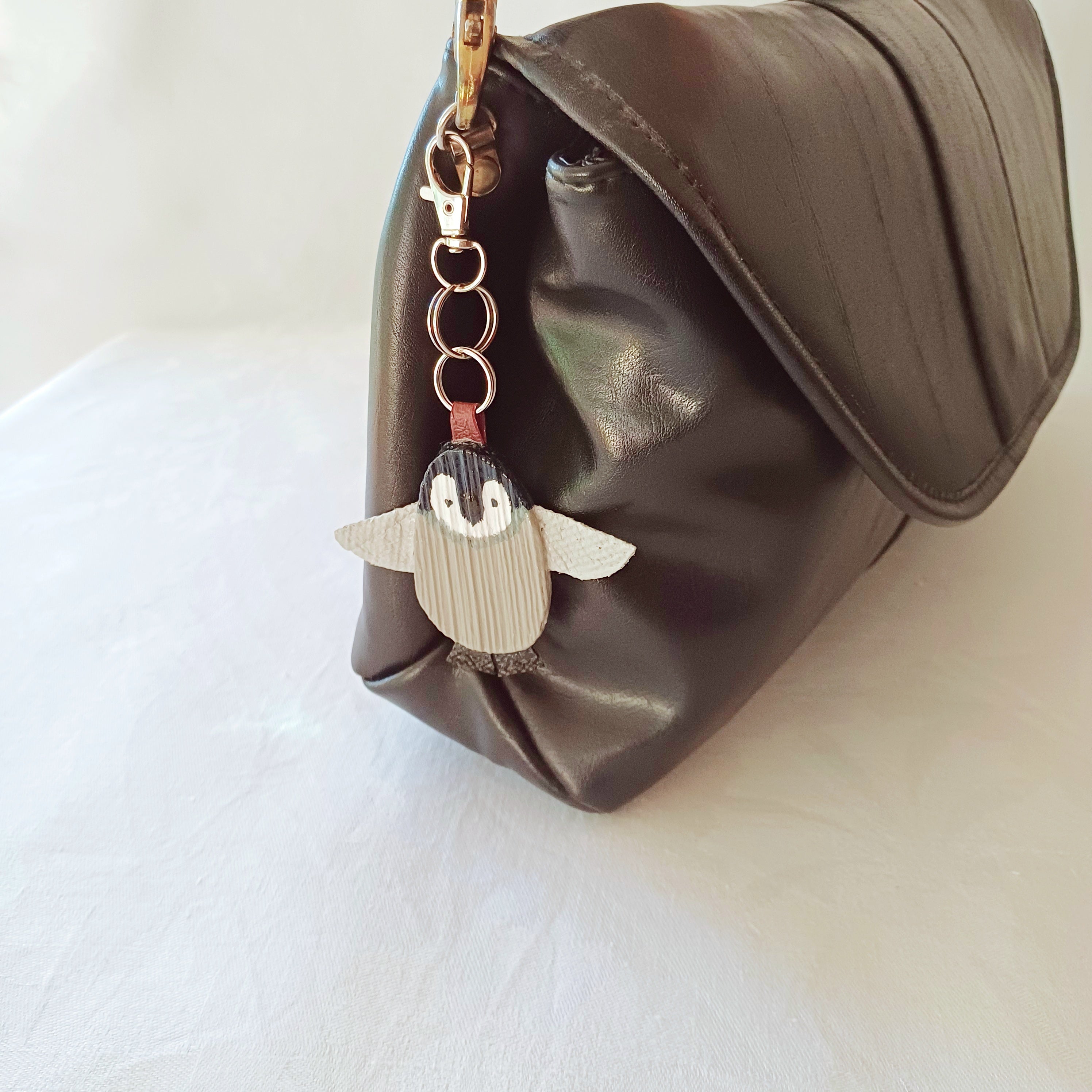 Hand painted Palm Leaf Baby Penguin Keyring Charm