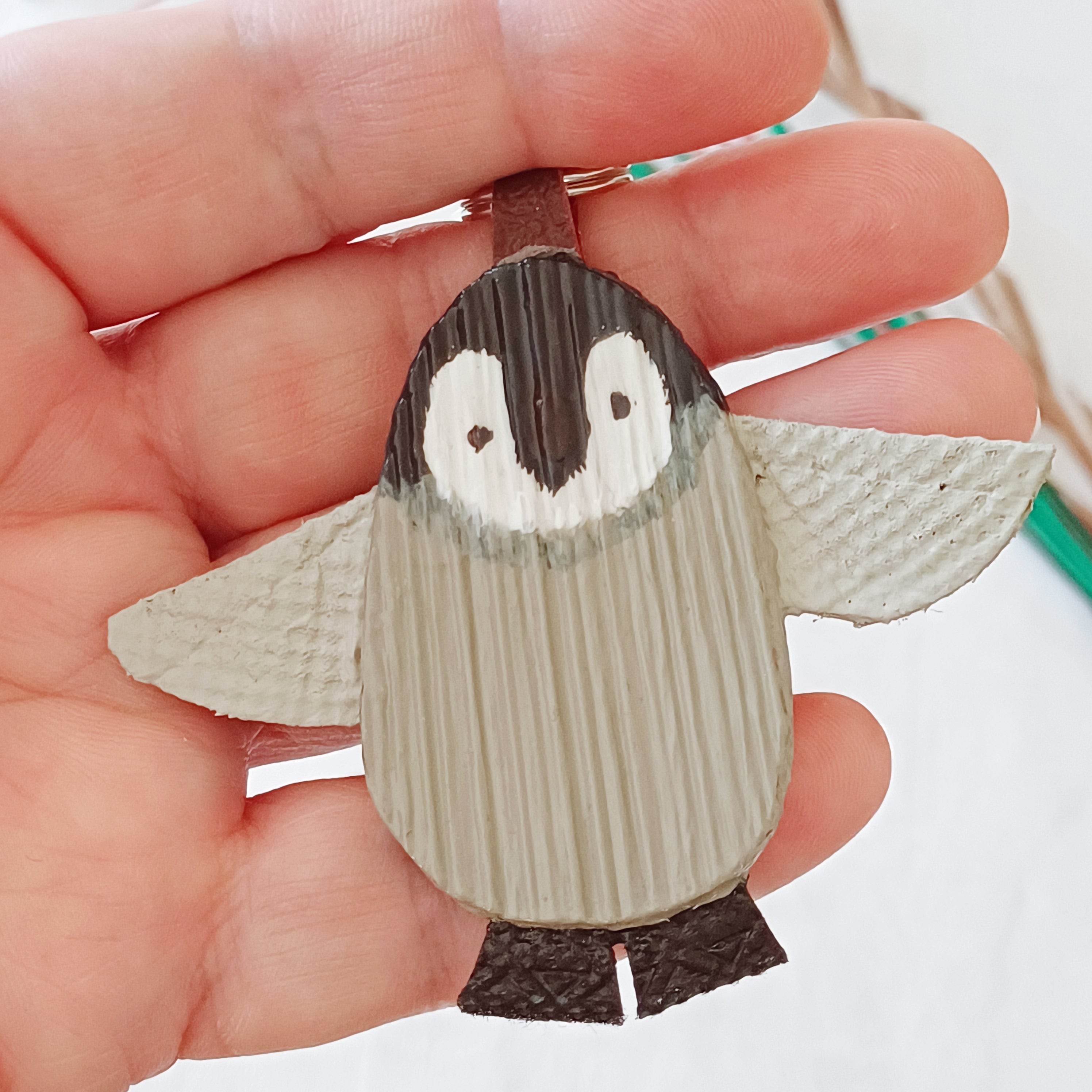 Hand painted Palm Leaf Baby Penguin Keyring Charm