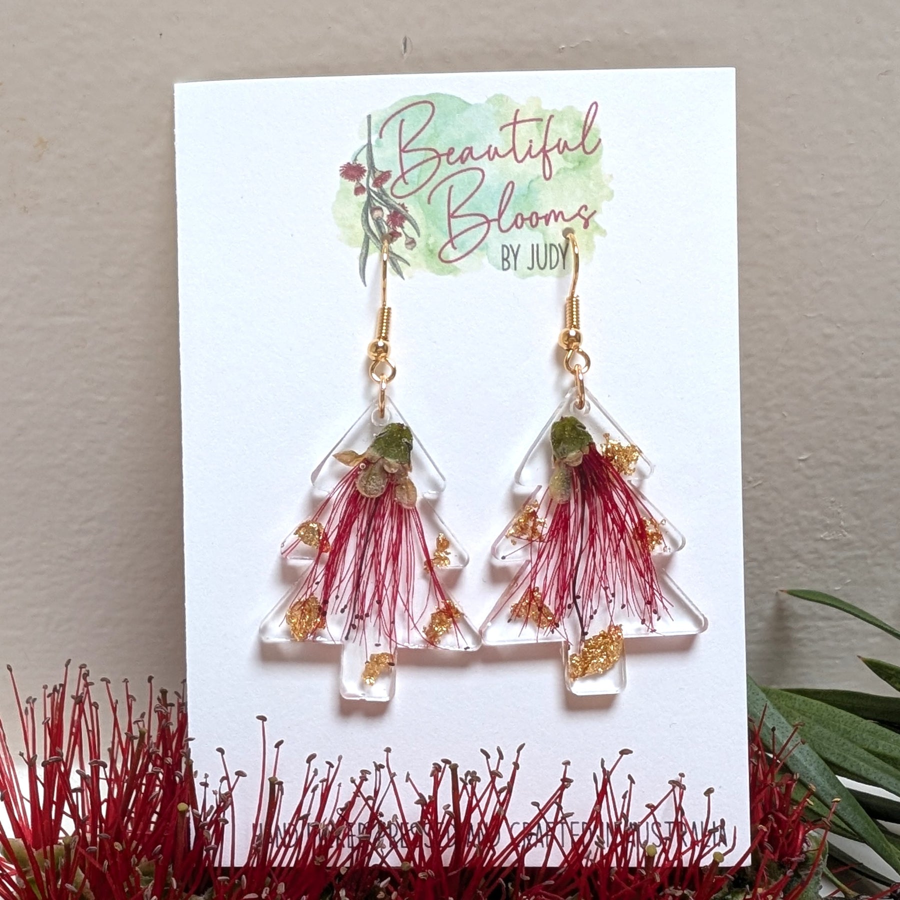 Christmas Earrings Australian native flowers, dangles