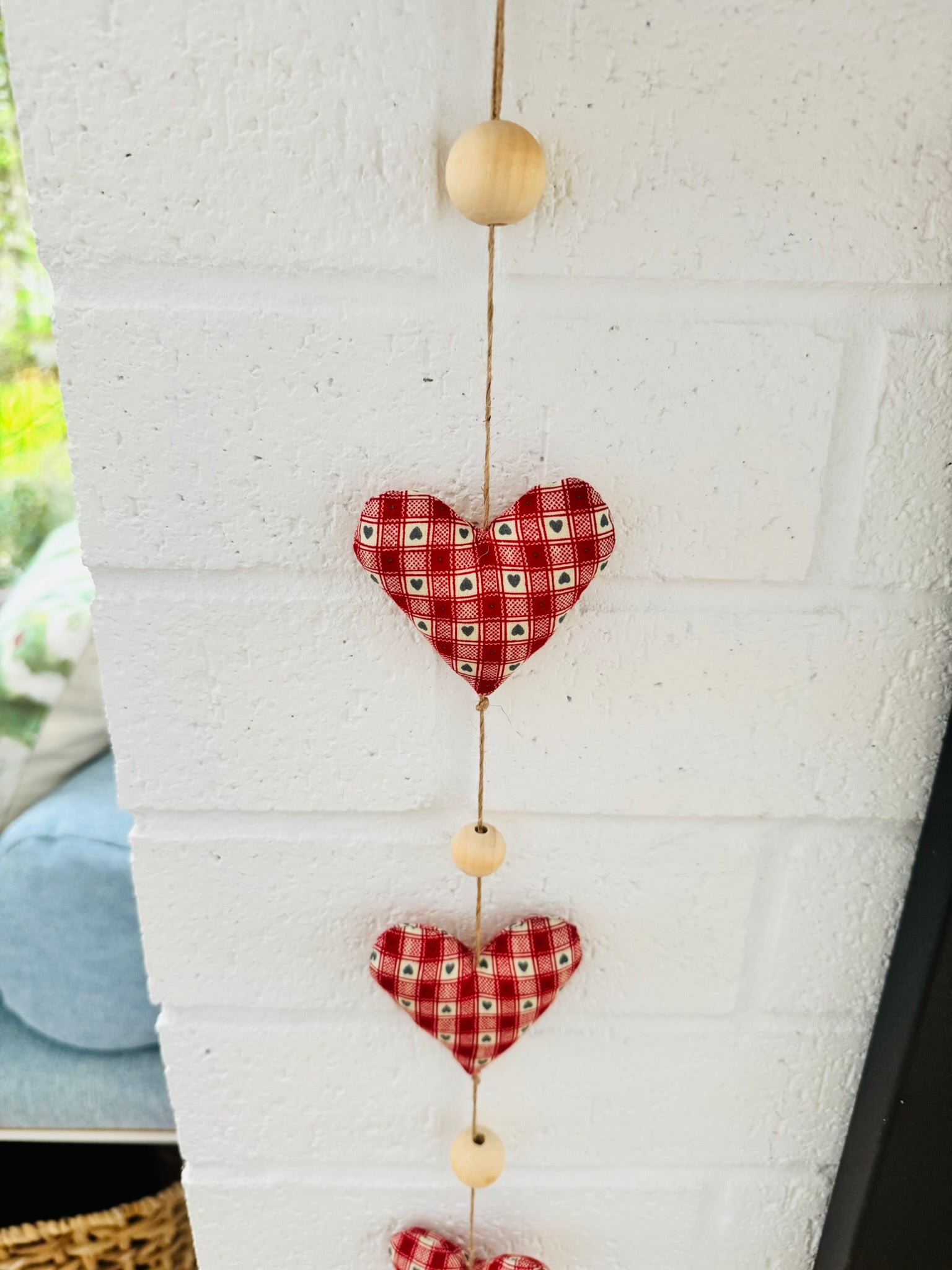Handmade 'string of love' hanging heart garland