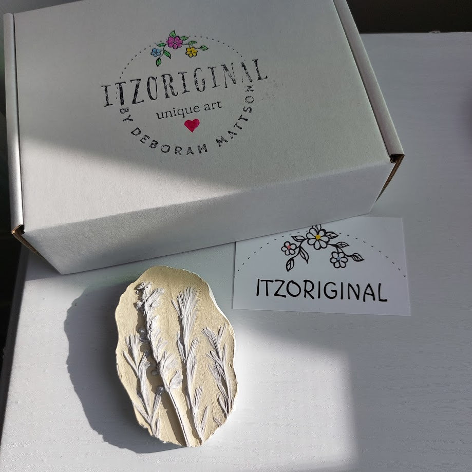 Hand-pressed Lavender Wall Art | Floral Bas-Relief Plaster Plaque