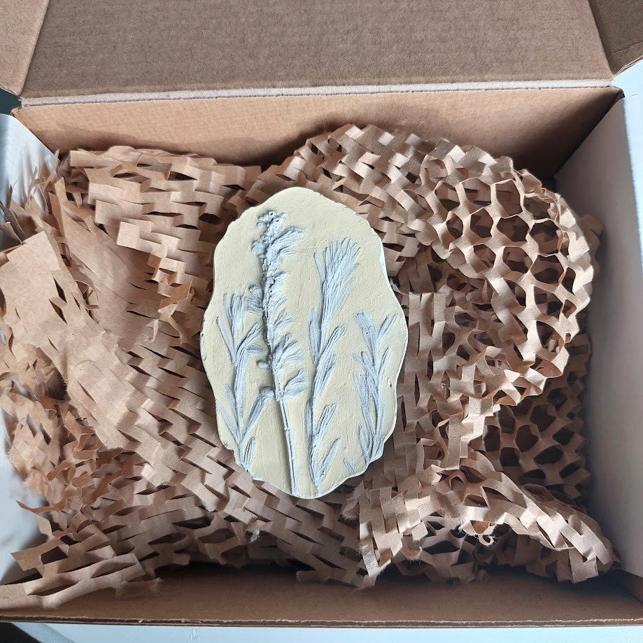 Hand-pressed Lavender Wall Art | Floral Bas-Relief Plaster Plaque