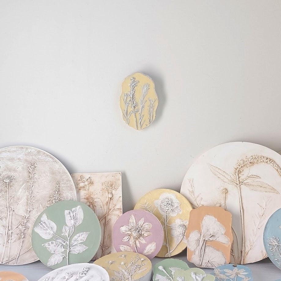 Hand-pressed Lavender Wall Art | Floral Bas-Relief Plaster Plaque