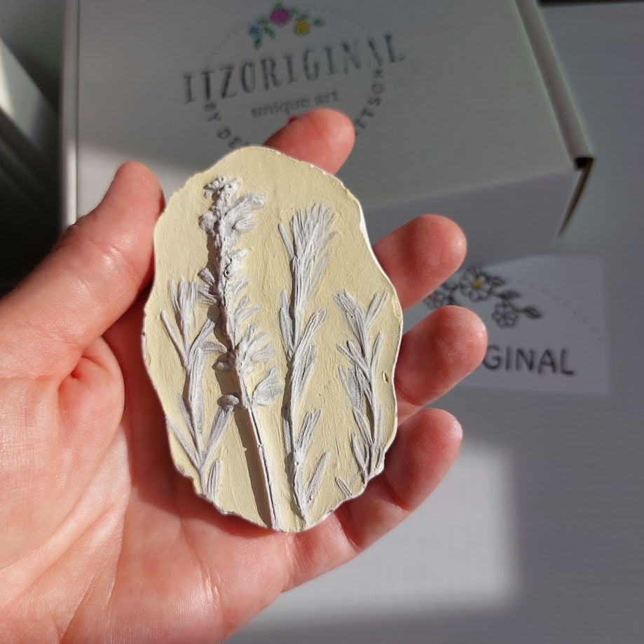 Hand-pressed Lavender Wall Art | Floral Bas-Relief Plaster Plaque