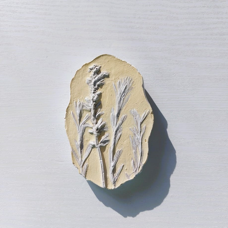 Hand-pressed Lavender Wall Art | Floral Bas-Relief Plaster Plaque