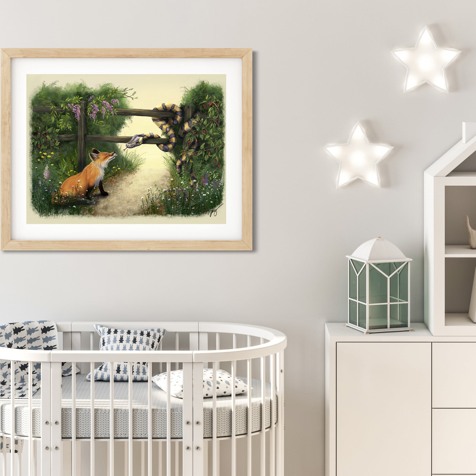 The Fox and the Snake | Storybook Illustration | Wall Art