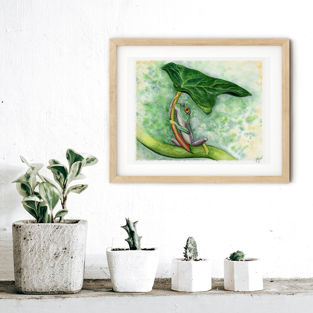 Green Tree Frog Watercolor Animal Print | Wildlife Illustration | Wall Art