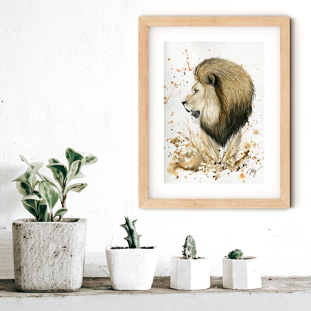 Lion Watercolor Animal Print | Wildlife Illustration | Wall Art